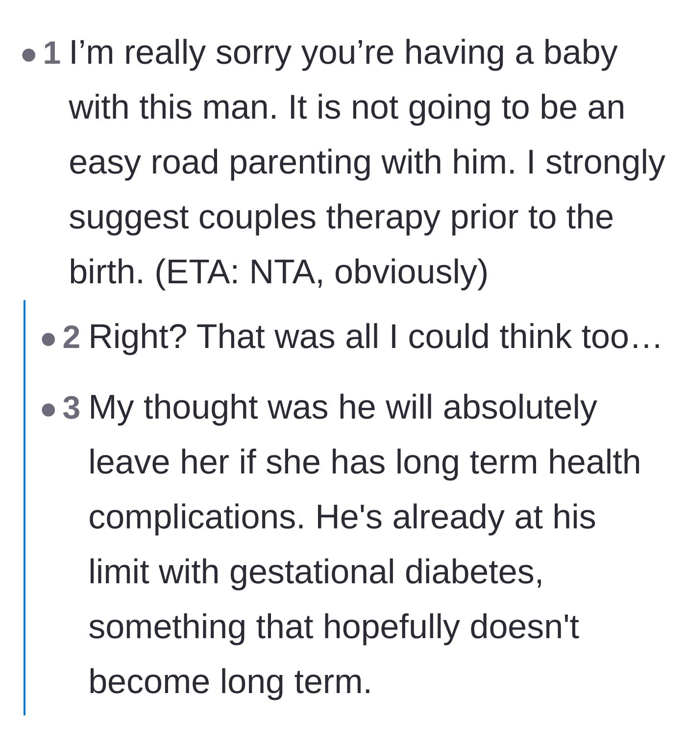 Comment thread 4 - Commenters warning that his selfish behavior is a huge red flag for their upcoming journey as parents.