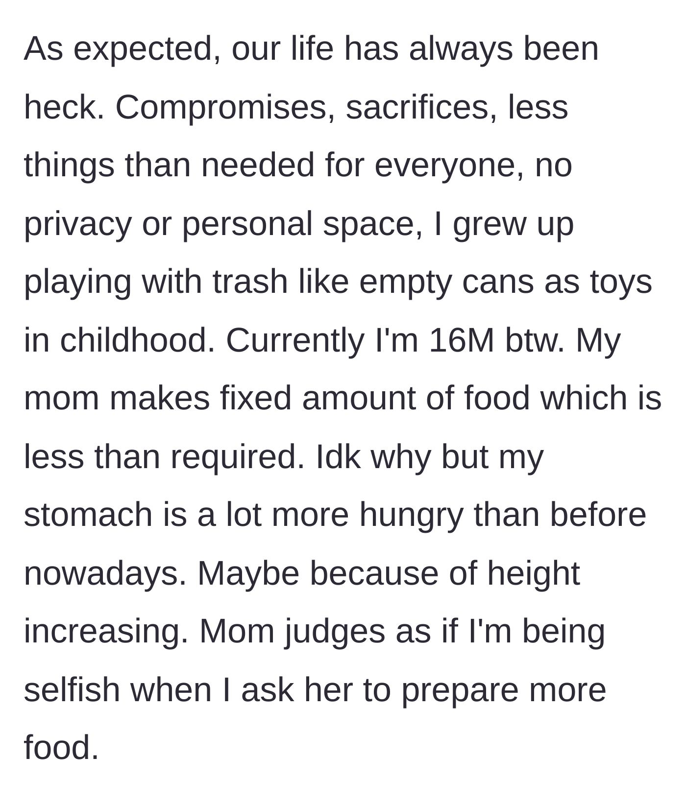 Story part 2 - A teenage boy facing empty cupboards and a mother's judgmental glare.