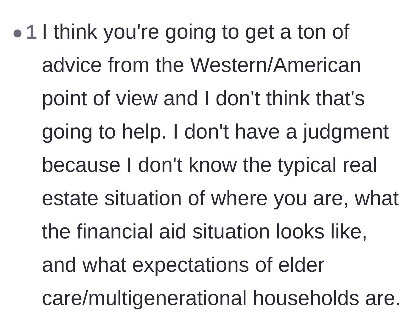 Comment thread 3 - A reminder that cultural context and geography might explain the family's living situation.