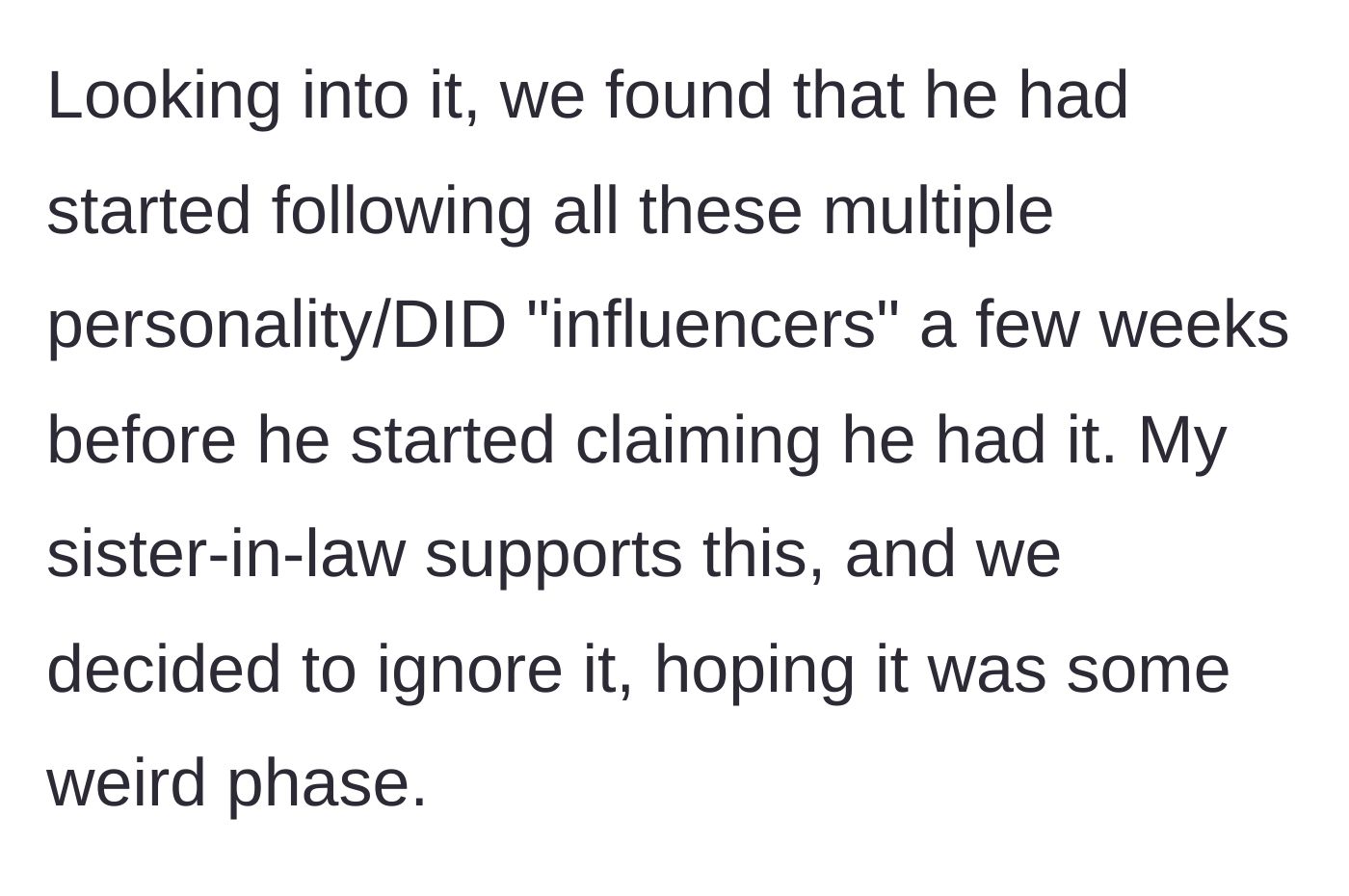 Story part 4 - The parents discover the teen has been watching TikTok DID influencers, while the aunt decides to encourage his claims.