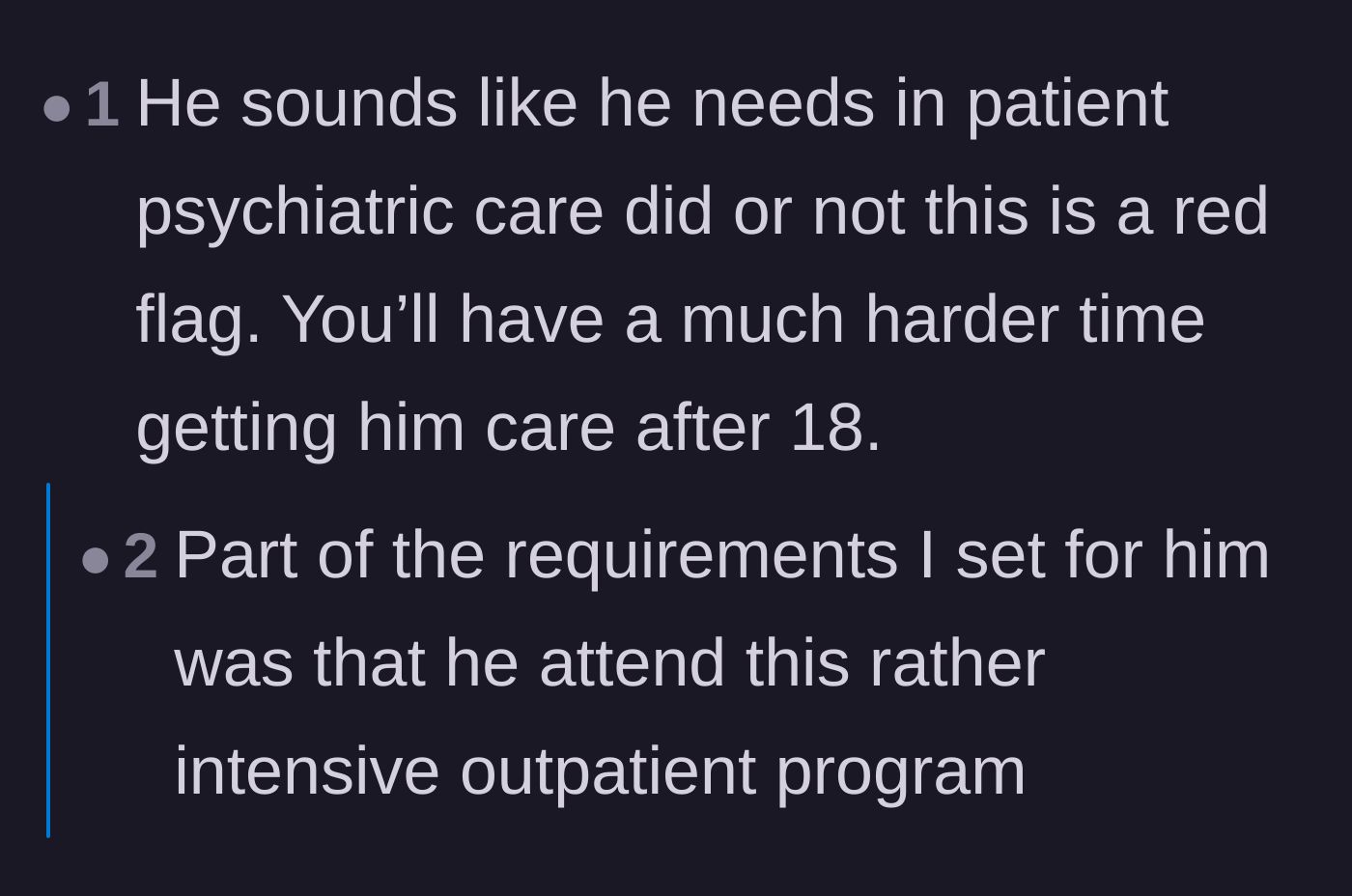 Comment thread 5 - Debating whether the elaborate faking of an illness is actually a symptom of a different psychological issue requiring inpatient care.