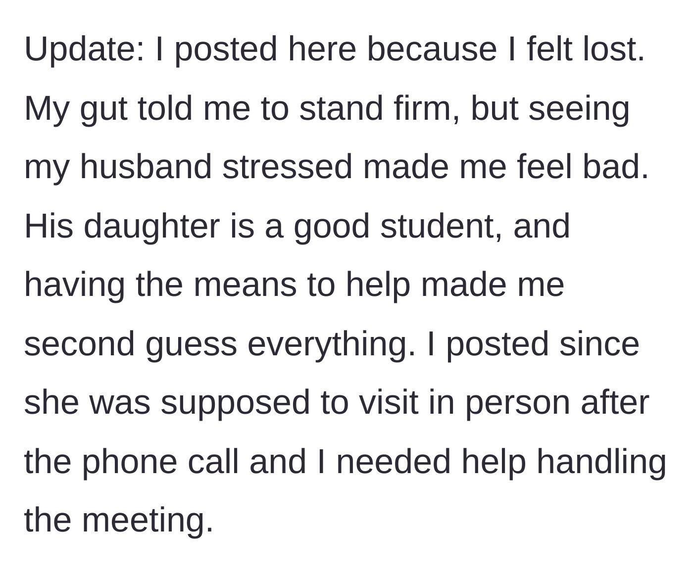 Story part 7 - Stepmom feels guilty and second-guesses her strict boundaries before the stepdaughter's visit.