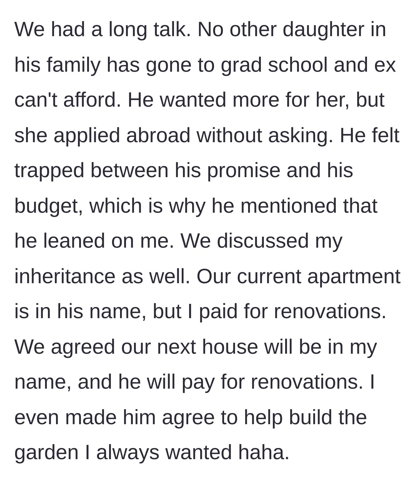 Story part 9 - The couple renegotiates their housing finances and boundaries, clearing the air.