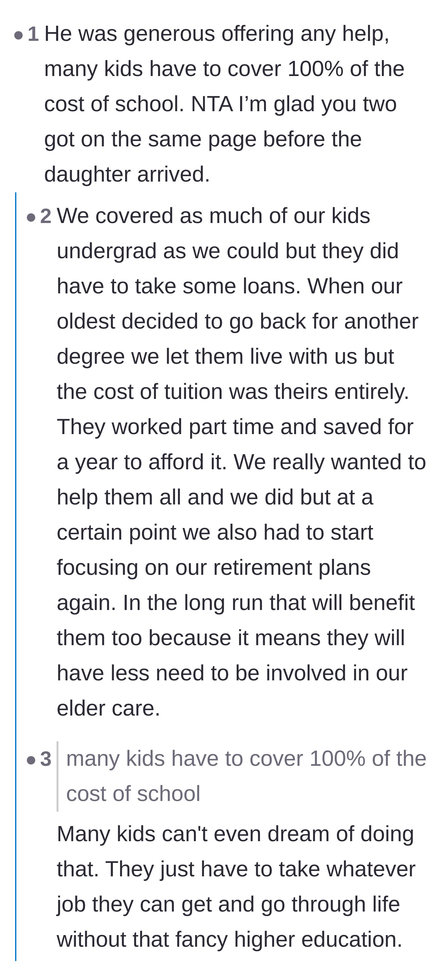 Comment thread 2 - A deep dive into the financial realities of funding higher education and the necessity of student loans.