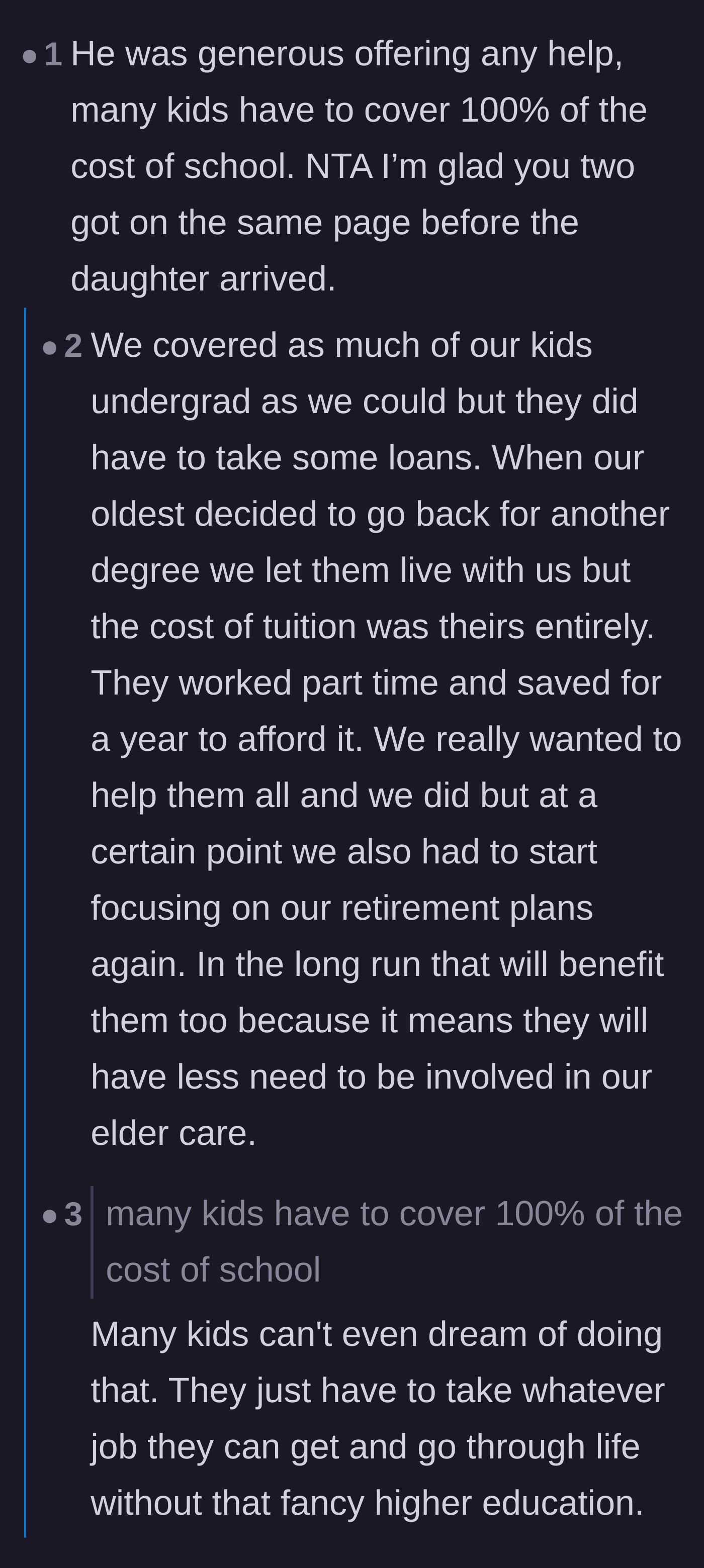 Comment thread 2 - A deep dive into the financial realities of funding higher education and the necessity of student loans.