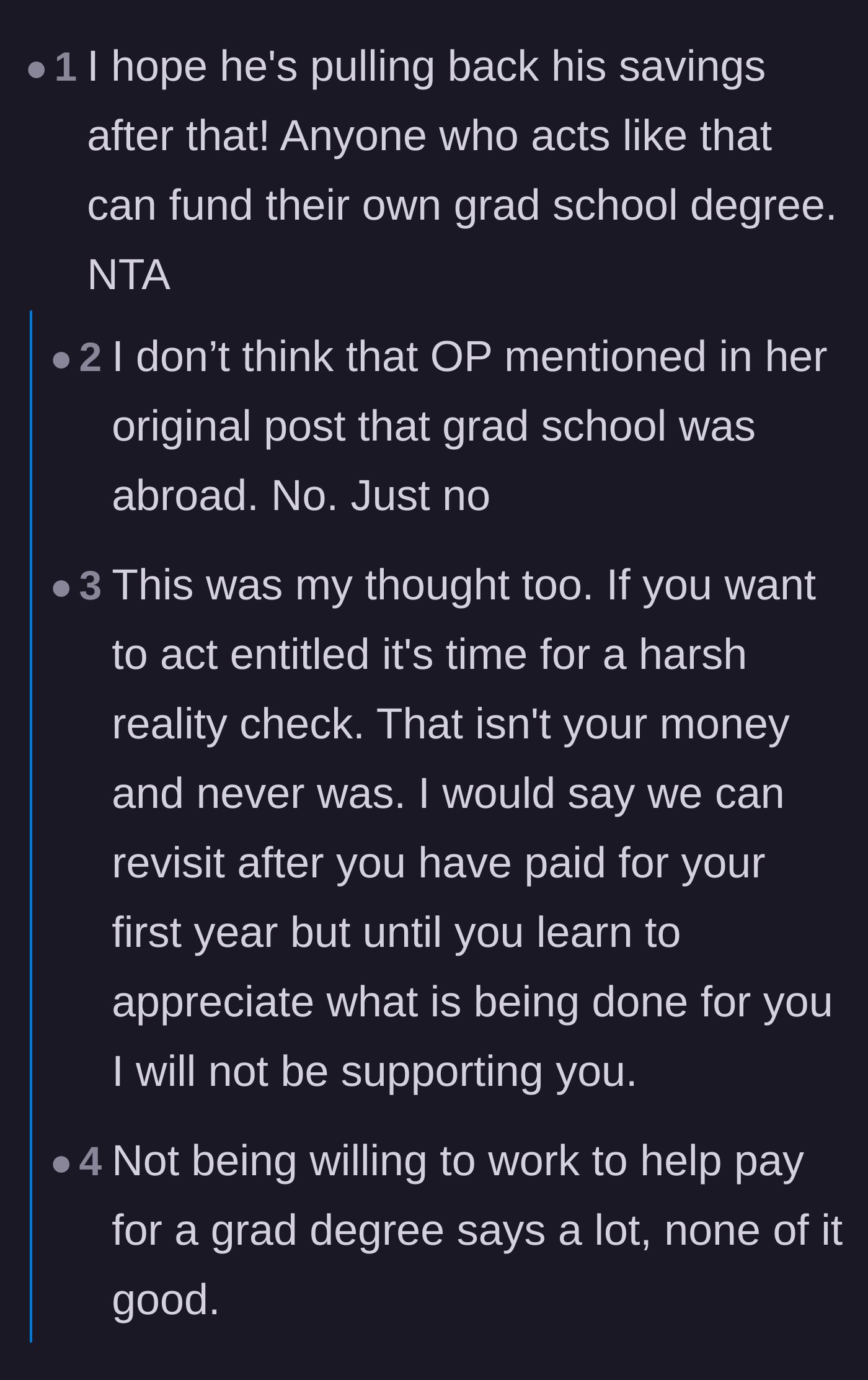 Comment thread 5 - Analyzing the stepdaughter's decision to apply abroad and the aunt's suspected role in the drama.