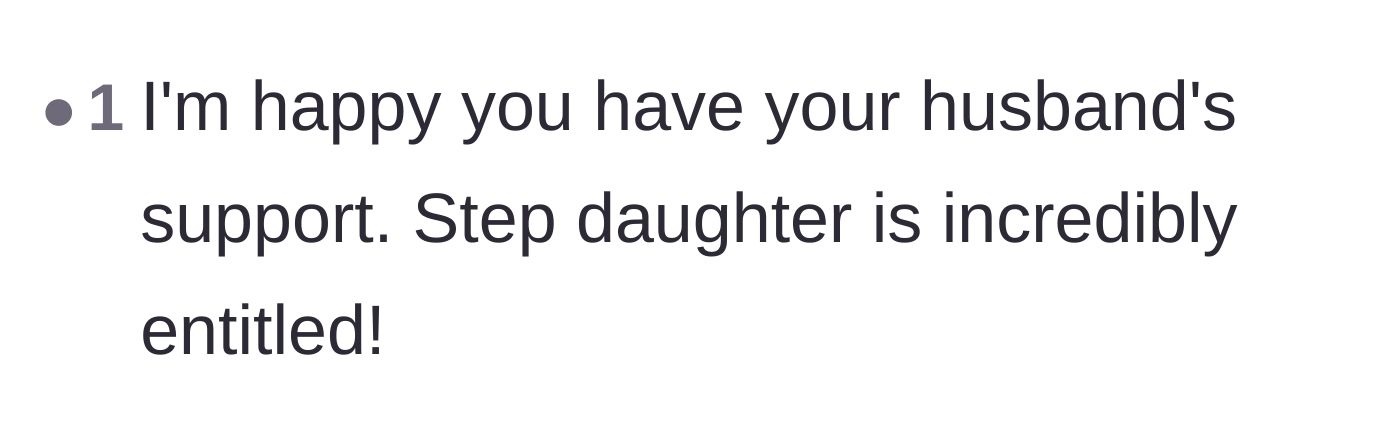 Comment thread 6 - Celebrating the husband finally standing up to his highly entitled daughter.