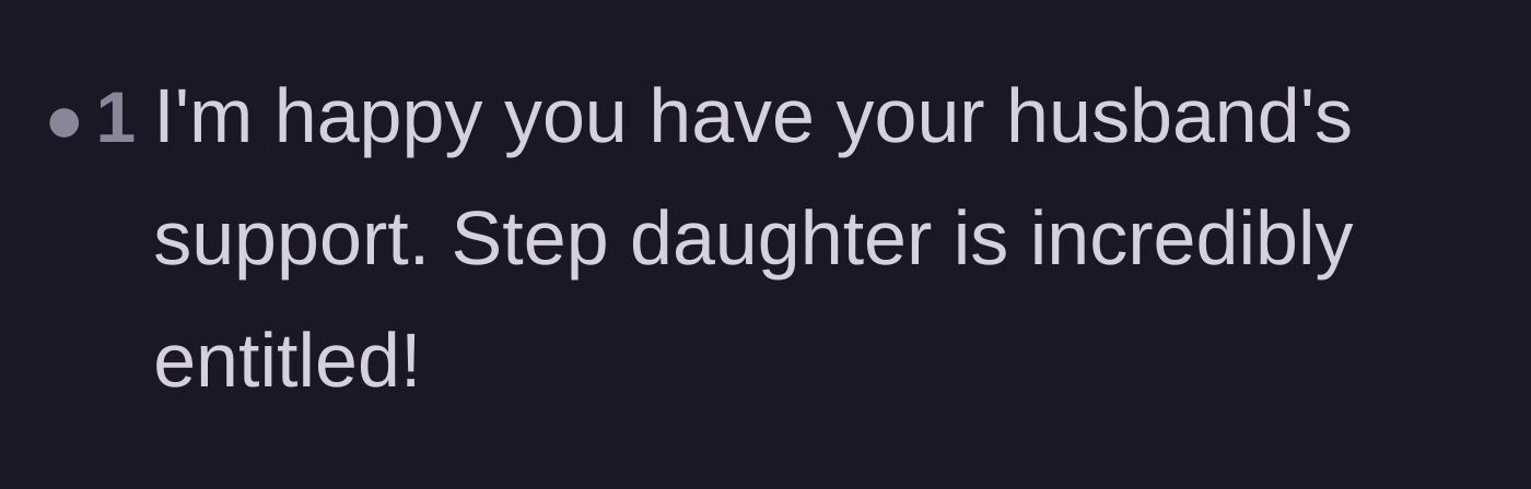 Comment thread 6 - Celebrating the husband finally standing up to his highly entitled daughter.