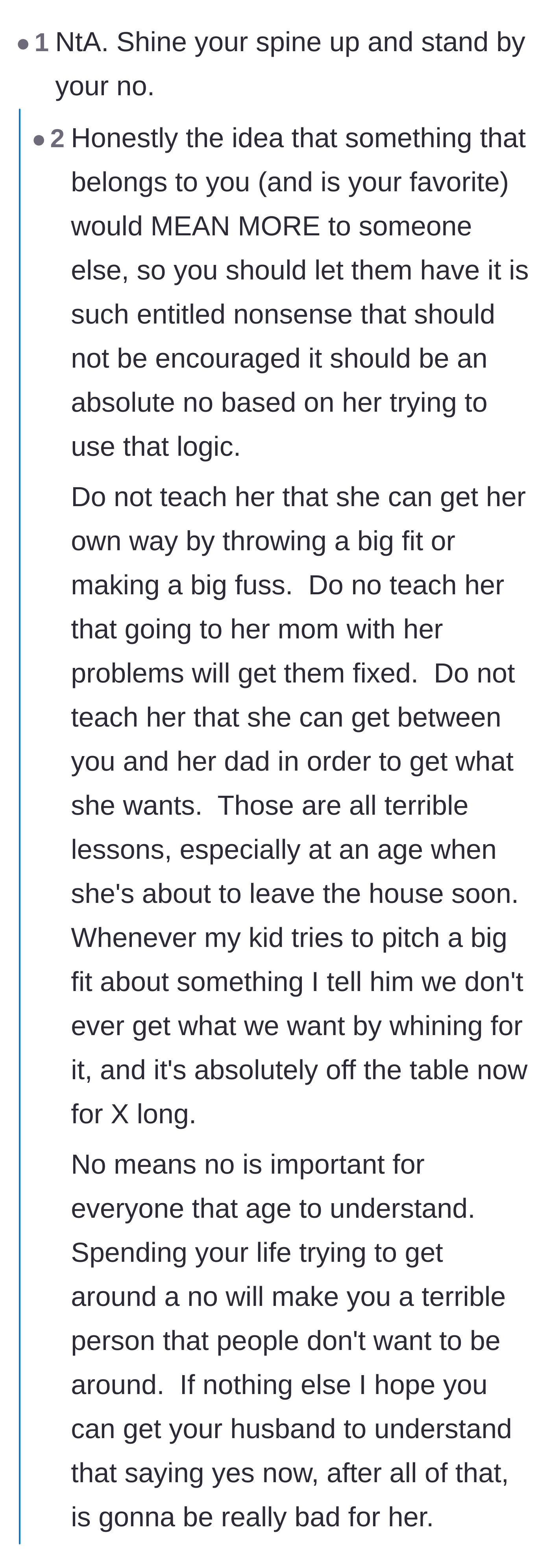 Comment thread 5 - Strong advice urging the stepmom to stand her ground so she doesn't reward the teenager's tantrums and entitlement.