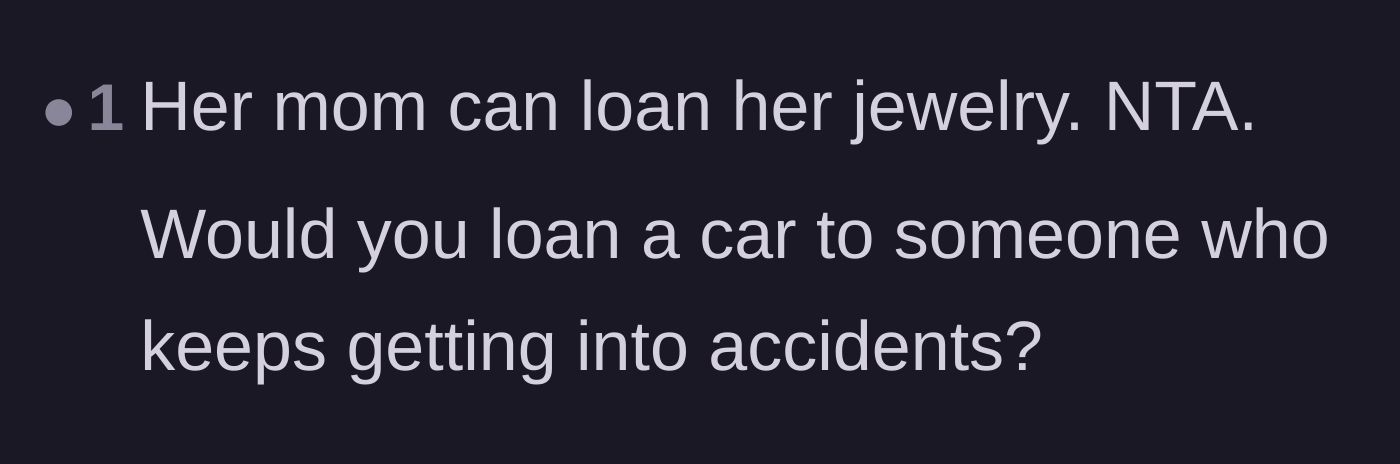 Comment thread 6 - A blunt comparison asking if you would ever loan a car to a driver who constantly gets into accidents.