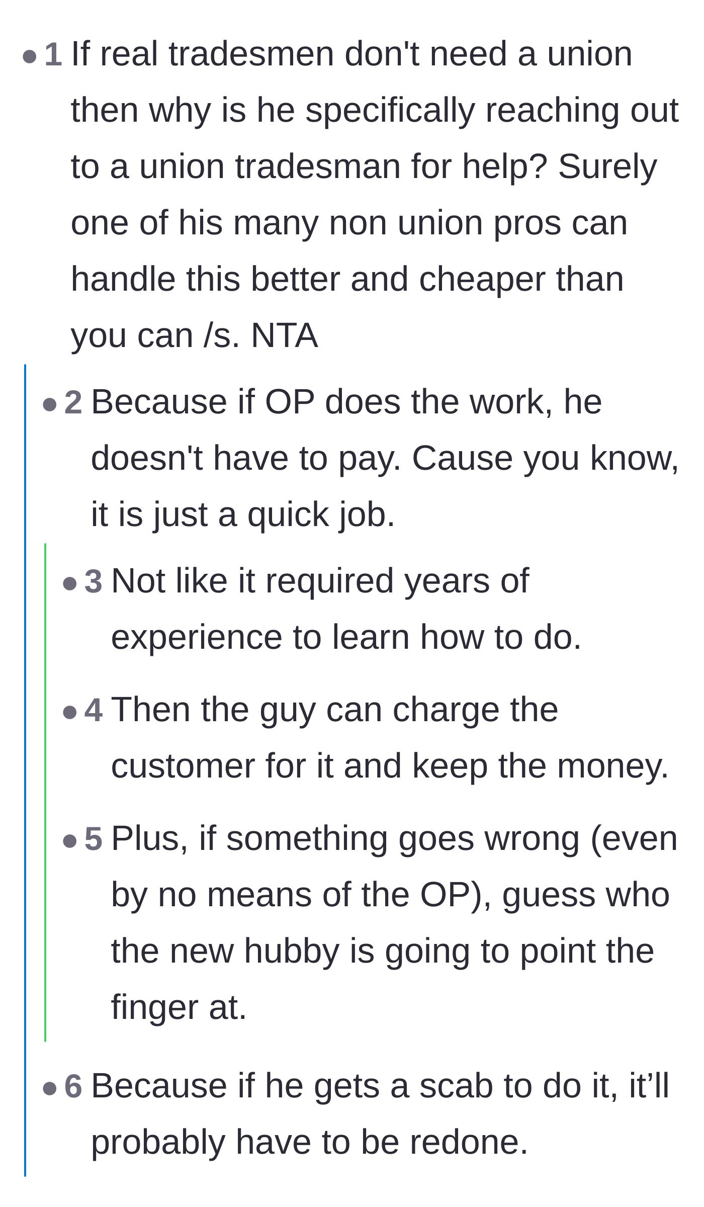 Comment thread pointing out the hypocrisy of a non-union guy begging for union labor and the liability risks.