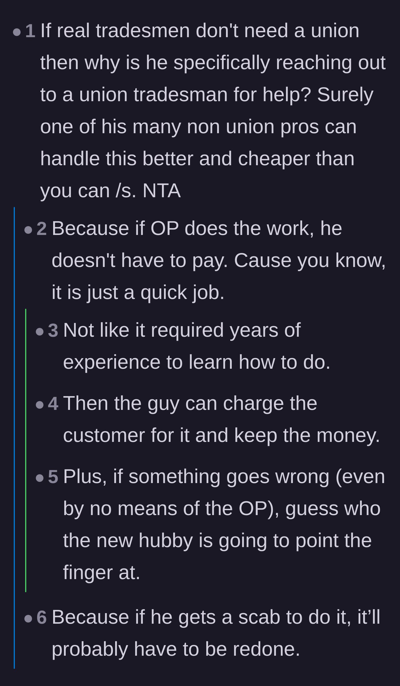 Comment thread pointing out the hypocrisy of a non-union guy begging for union labor and the liability risks.