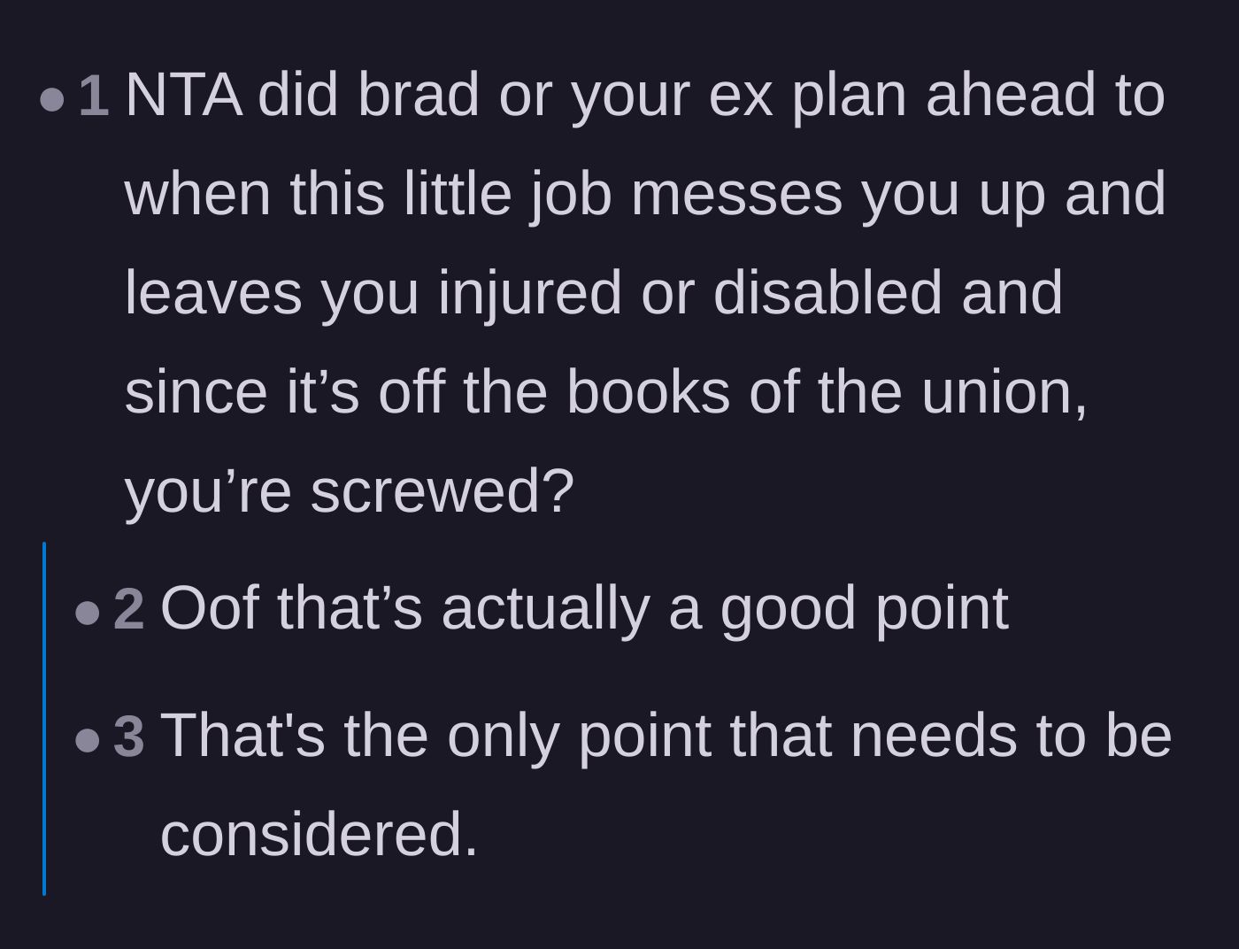 Comment thread highlighting the danger of working off the books without union protections if an injury occurs.