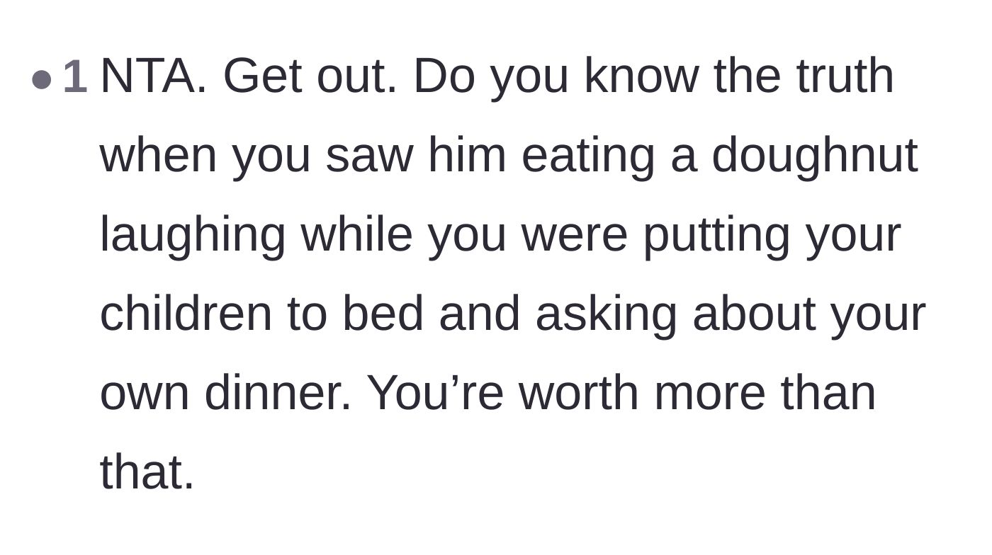 Comment thread 4 - Commenter highlighting the cruel visual of the husband laughing on FaceTime while his wife goes hungry.