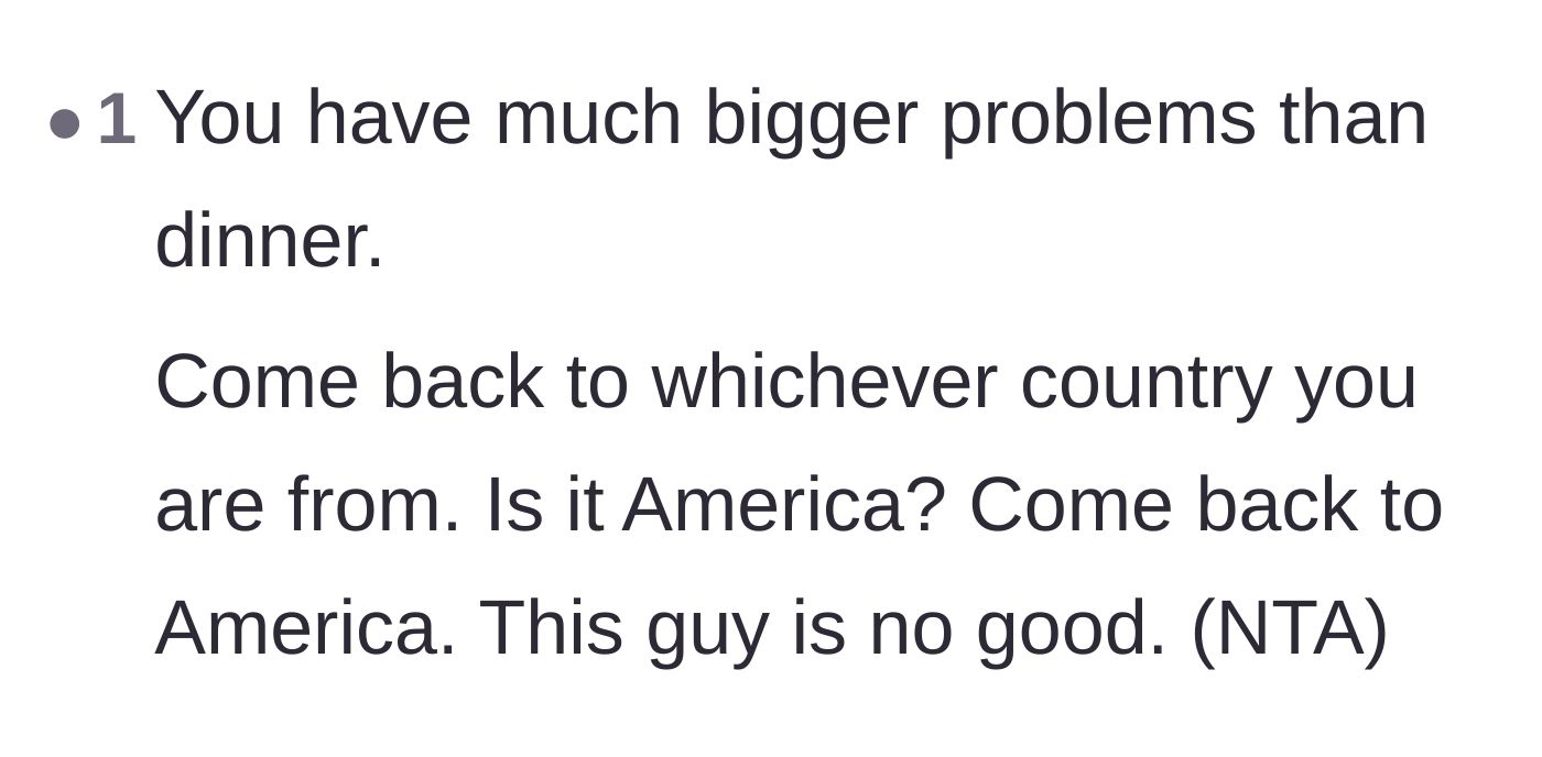 Comment thread 6 - Blunt advice telling the wife that the marriage is doomed and she needs to return to America.