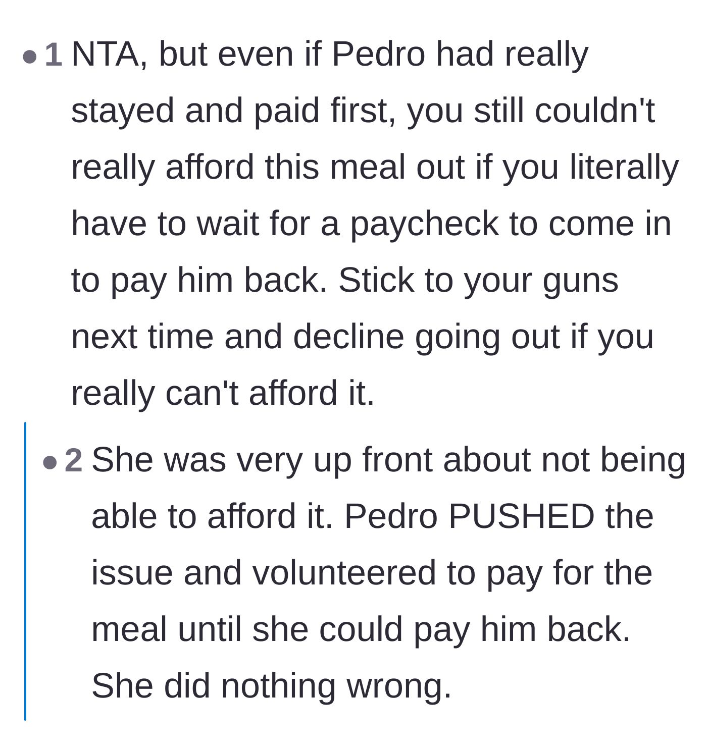 Comment thread 1 - Debating financial responsibility versus trusting a longtime friend, with extra context from the original poster