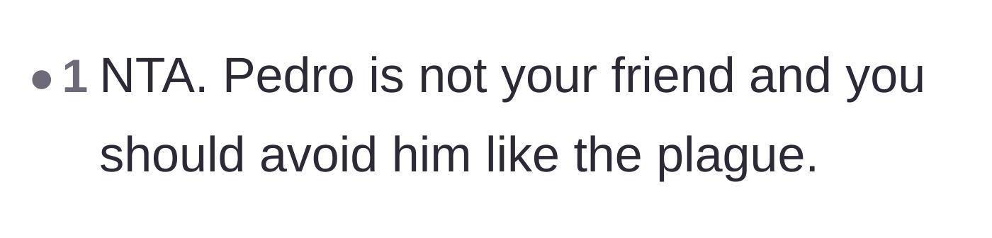 Comment thread 2 - Blunt advice to cut ties with Pedro immediately