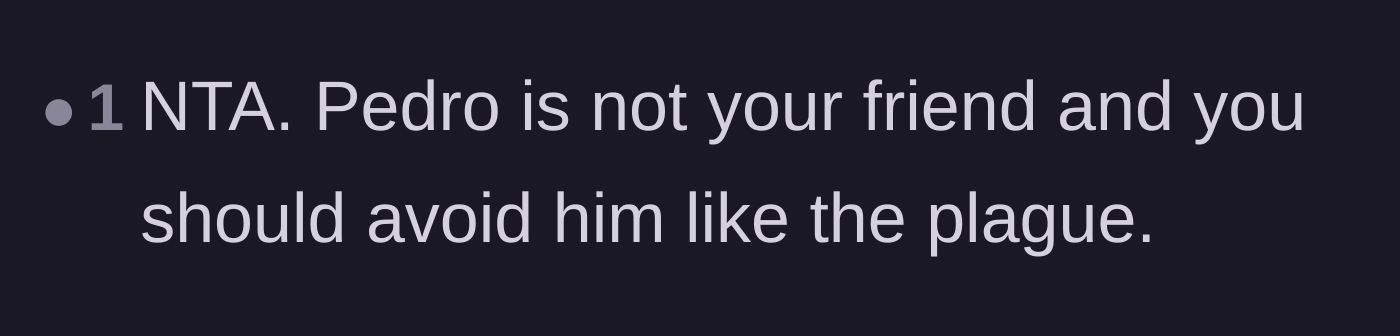 Comment thread 2 - Blunt advice to cut ties with Pedro immediately