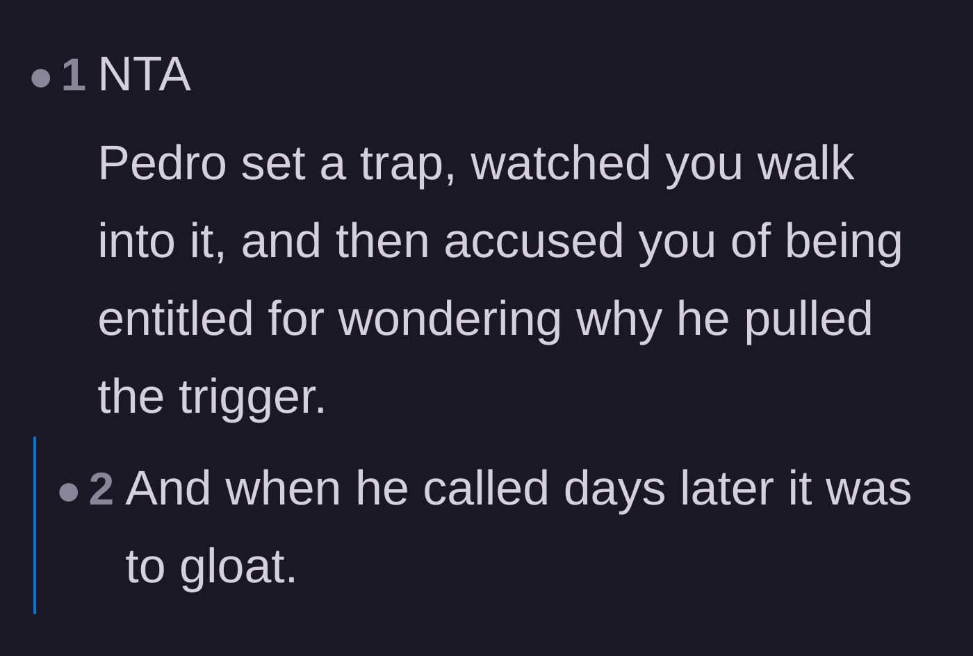 Comment thread 3 - Calling out Pedro's behavior as a deliberate trap and manipulation