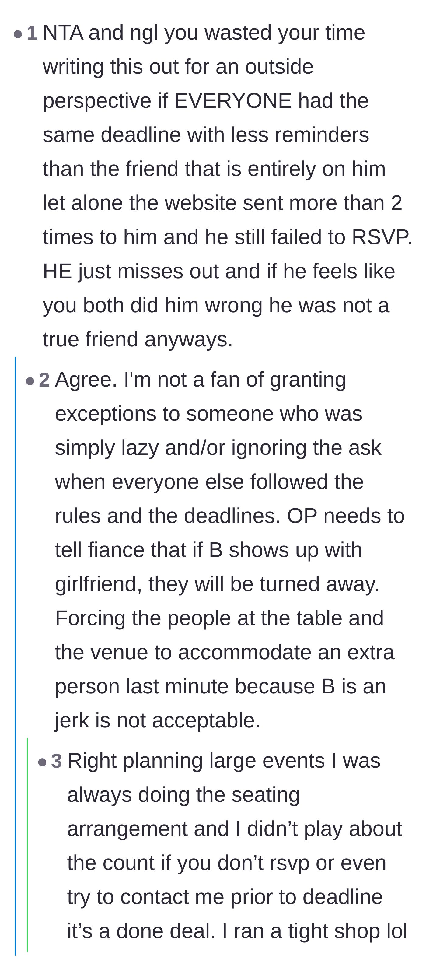 Comment thread 3 - Discussion on why making exceptions for lazy, entitled guests ruins the rules for everyone else who actually followed them.