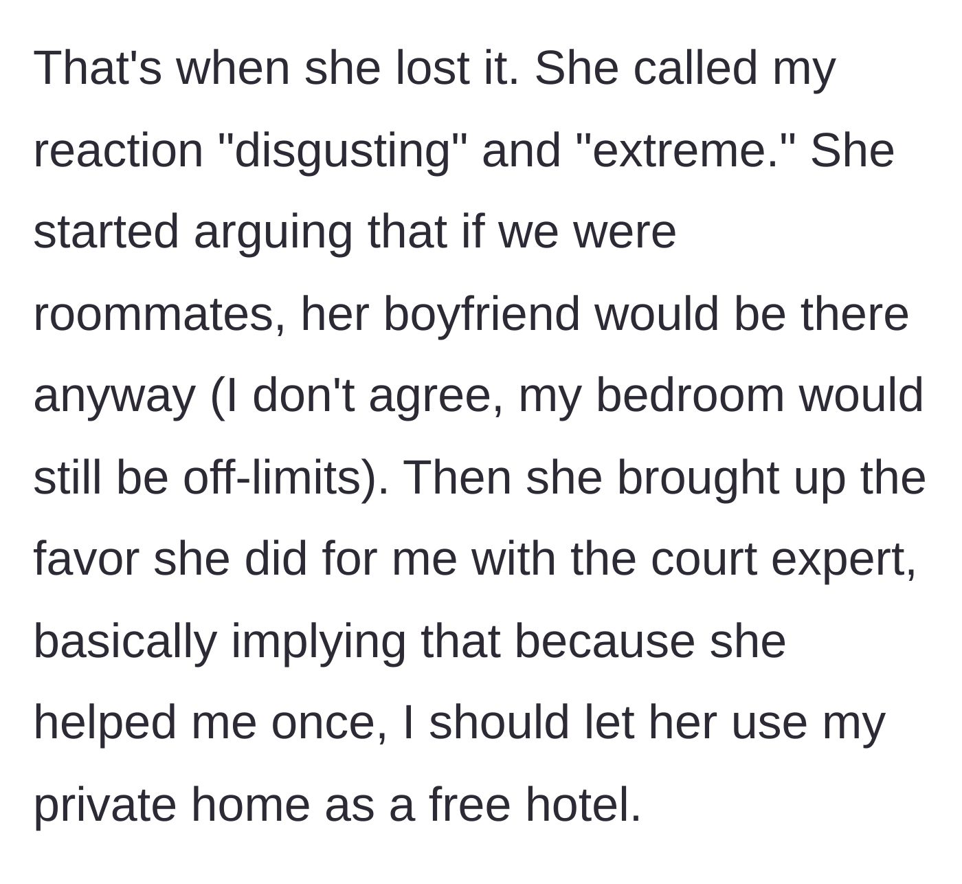 Story part 4 - Kate gets offended, argues back, and tries to weaponize the previous favor she did to guilt-trip the author.