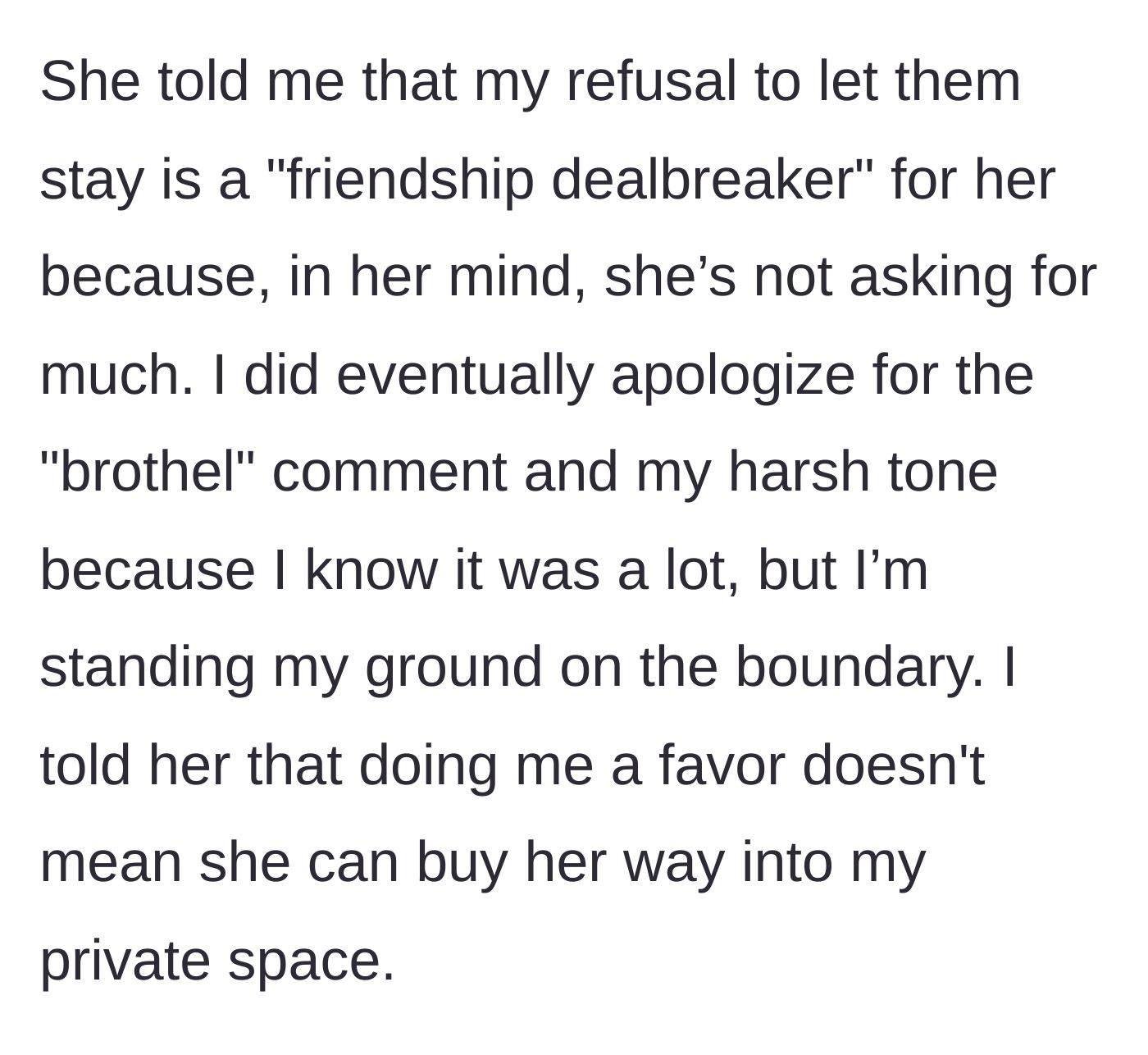 Story part 5 - Kate issues an ultimatum, calling it a friendship dealbreaker, while the author stands firm on her boundary.
