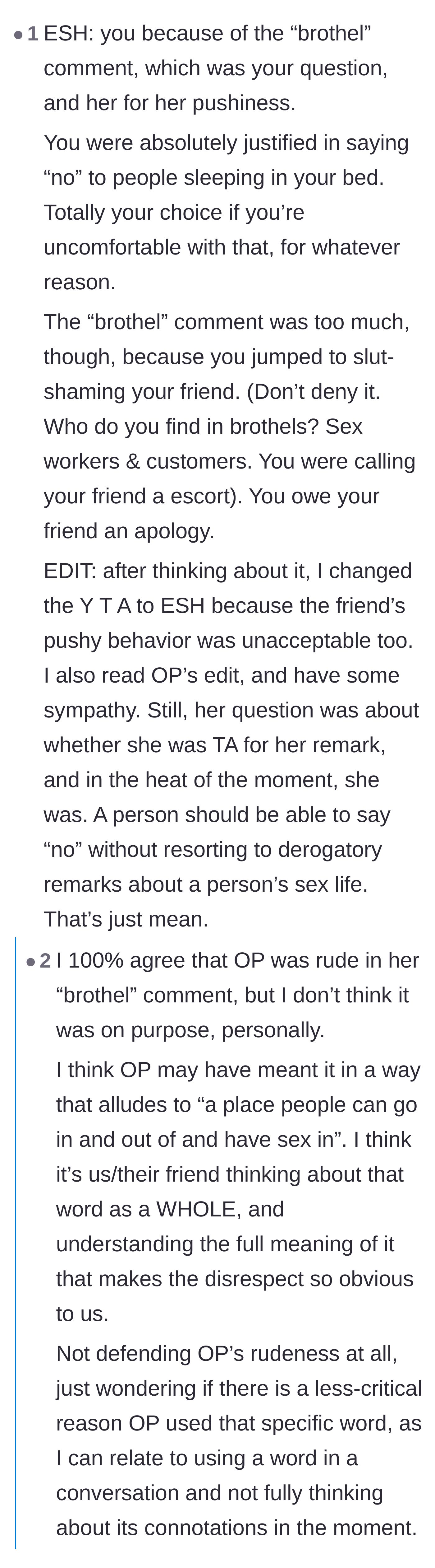 Comment thread 2 - A debate over the semantics of the word 'brothel' versus 'love hotel.'