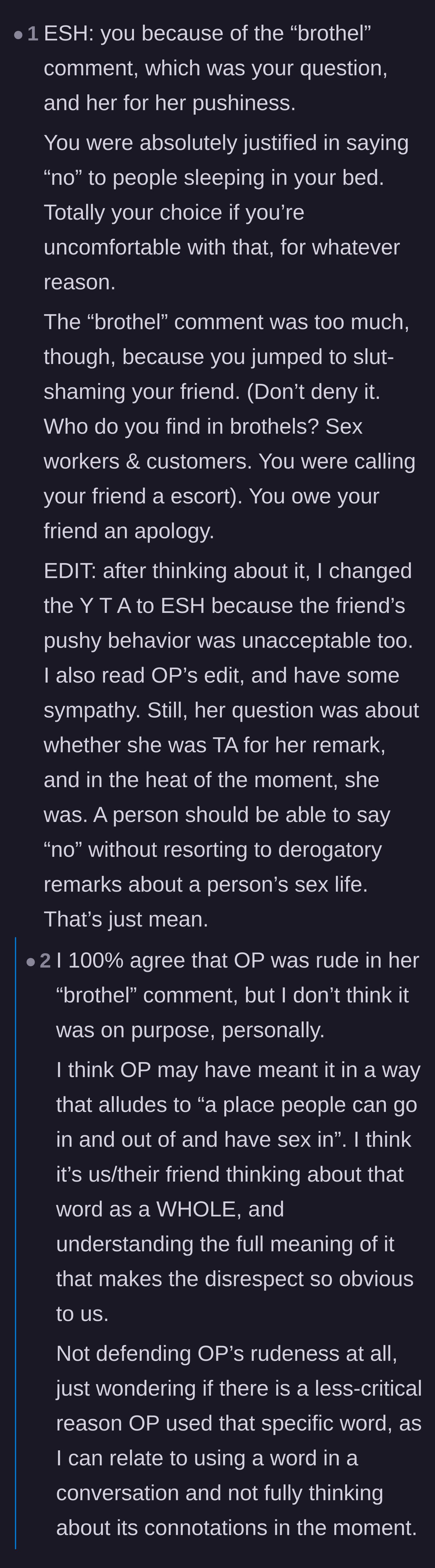 Comment thread 2 - A debate over the semantics of the word 'brothel' versus 'love hotel.'