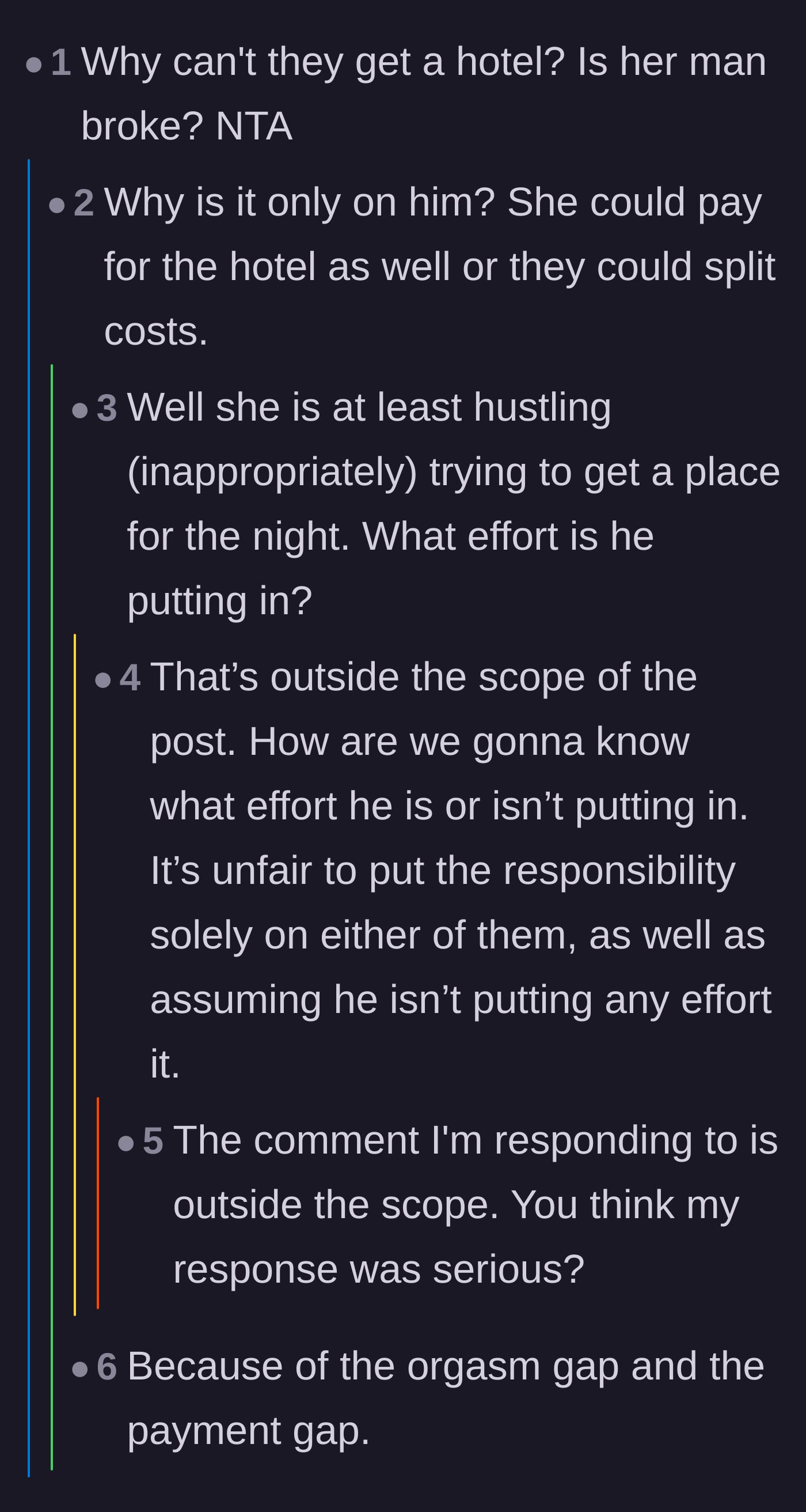 Comment thread 3 - Readers questioning why the couple couldn't just pay for their own hotel room.