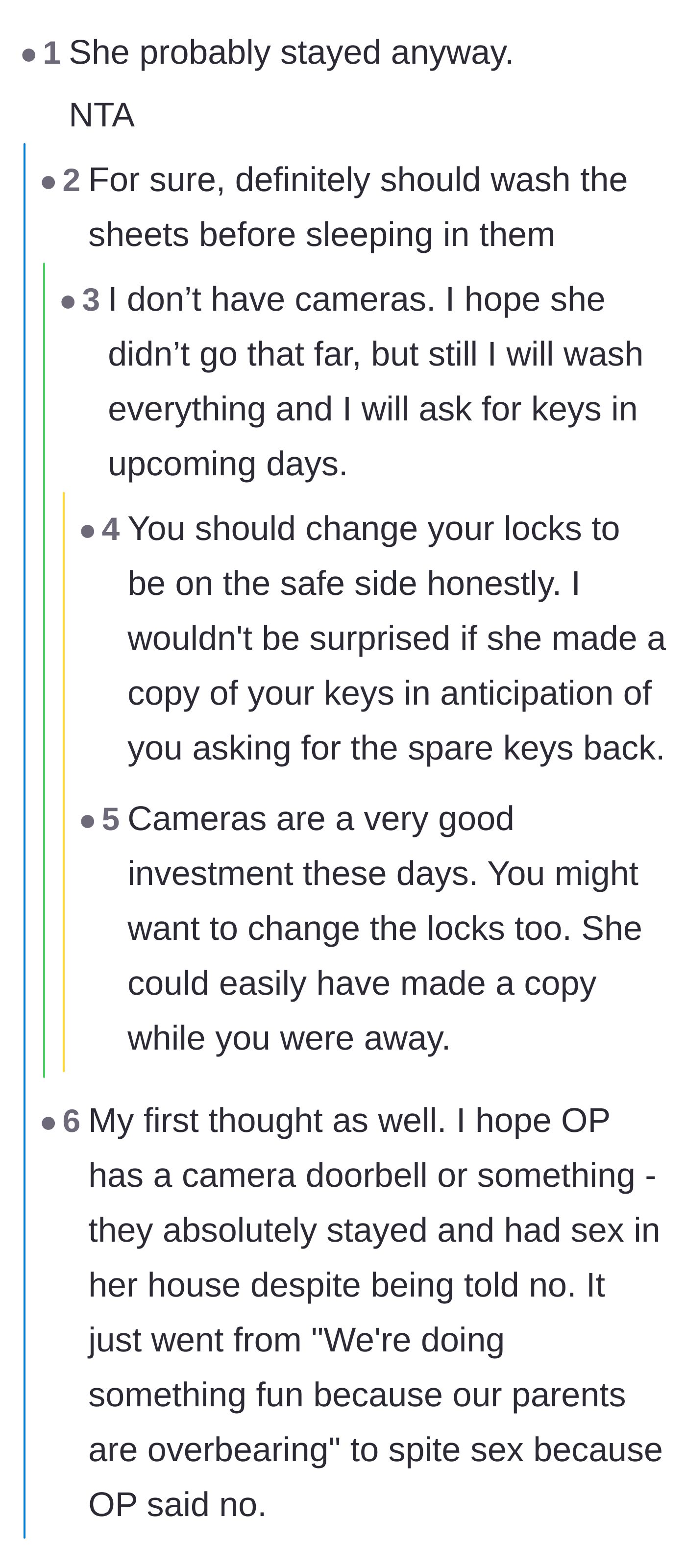 Comment thread 4 - Suspicions that the friend used the apartment anyway and advice to get cameras.