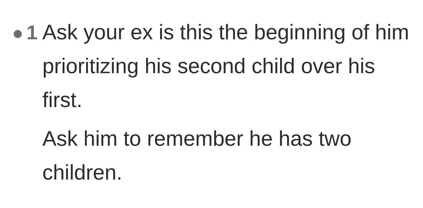 Comment thread 5 - A stark warning suggesting the dad might be starting a pattern of prioritizing his new baby over his firstborn.