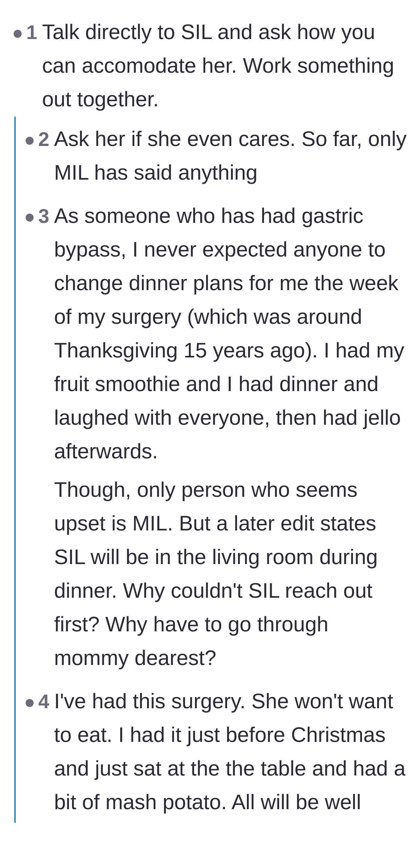 Comment thread 2 - Actual gastric bypass patients chiming in to say they never expected holiday meals to be hidden from them.