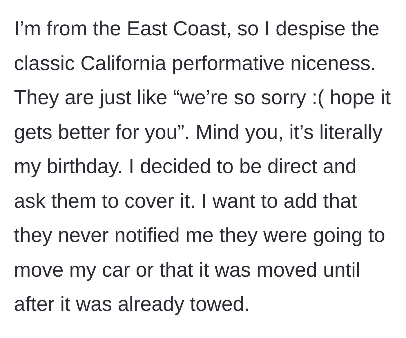 Story part 4 - The narrator venting about fake apologies on their birthday and directly asking the roommate to pay the bill.