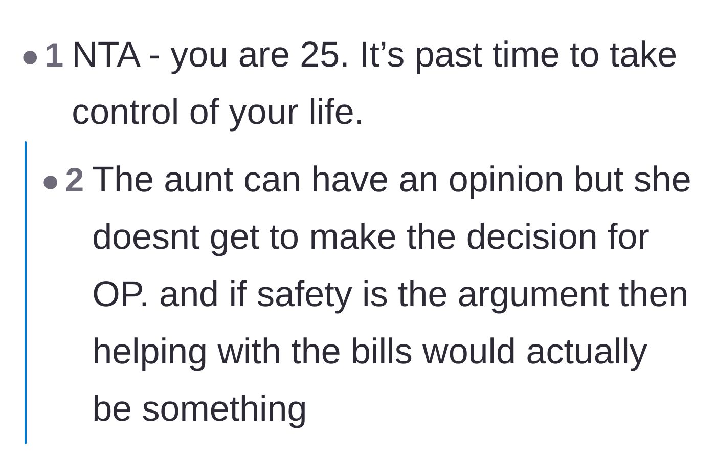 Comment thread 3 - Blunt advice urging the 25-year-old to finally take control of her own career and life.