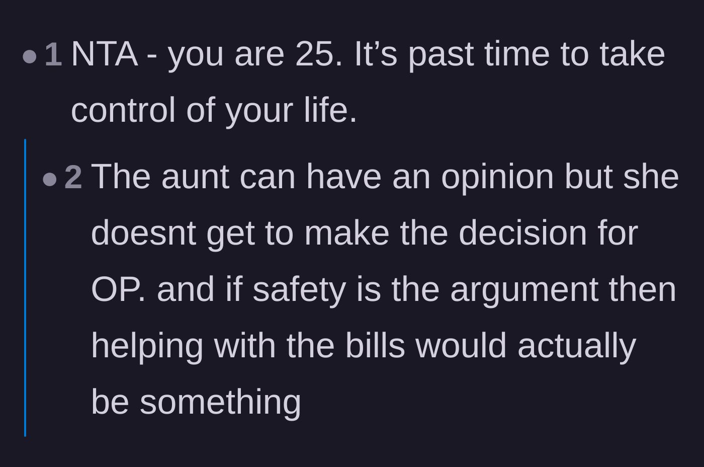 Comment thread 3 - Blunt advice urging the 25-year-old to finally take control of her own career and life.