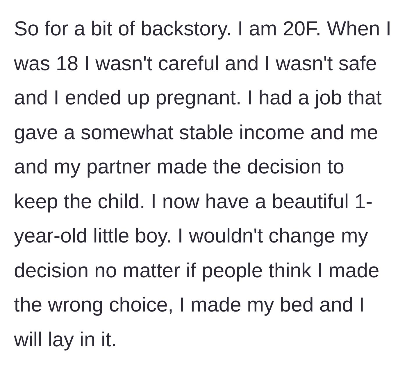 Story part 1 - A 20-year-old mother explains her choice to keep her baby at 18 despite the challenges.