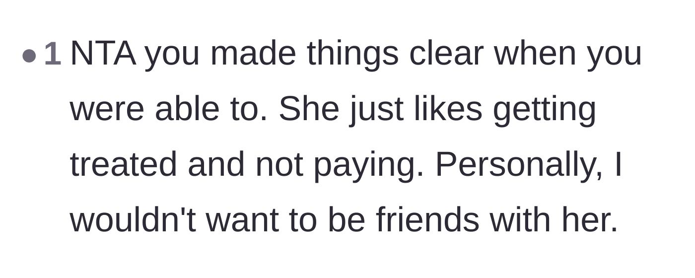 Comment thread 5 - A user pointing out that the friend just wanted a free vacation and isn't worth keeping around.