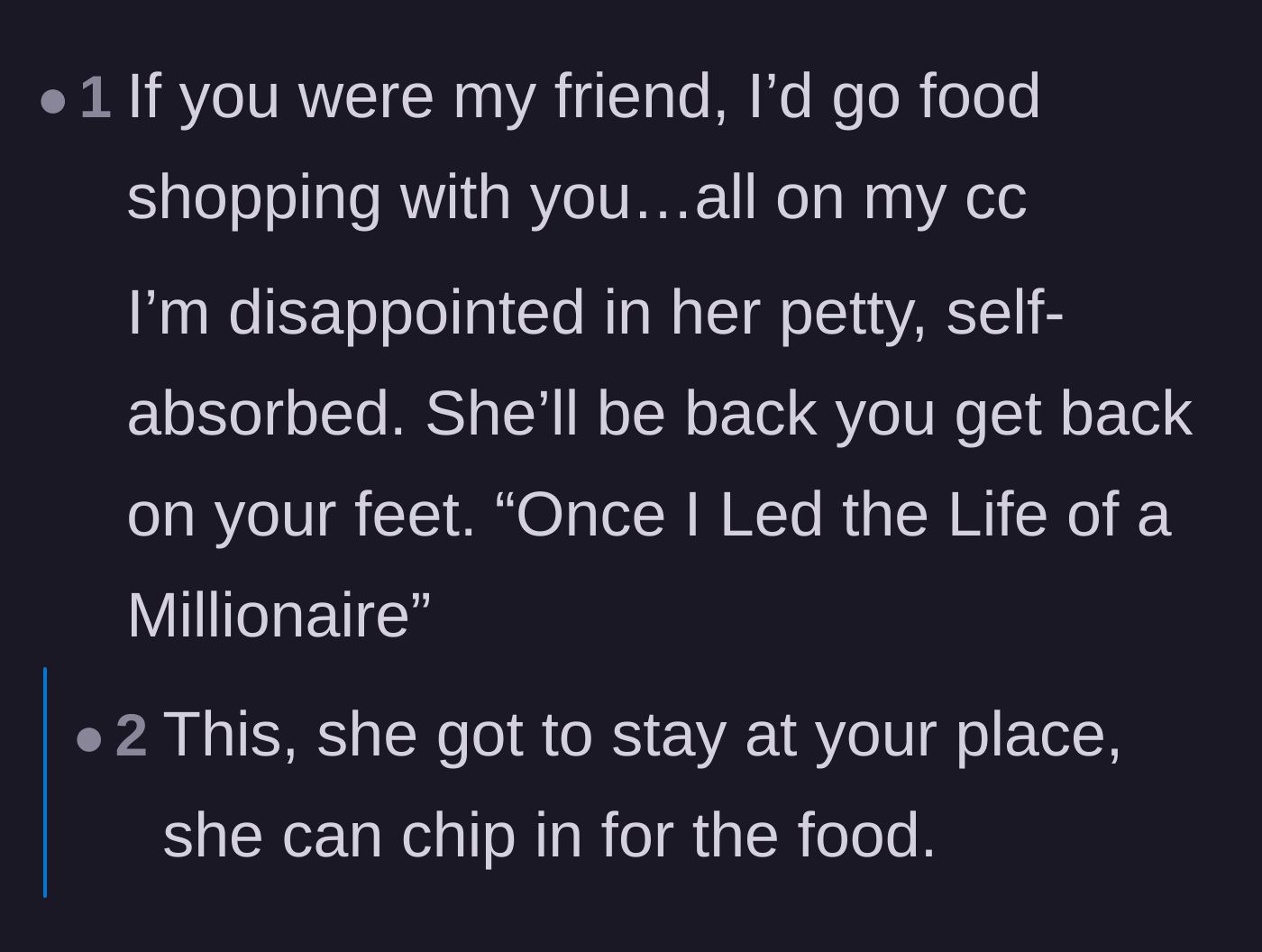 Comment thread 6 - A commenter predicting the friend will return when the mother has money again.