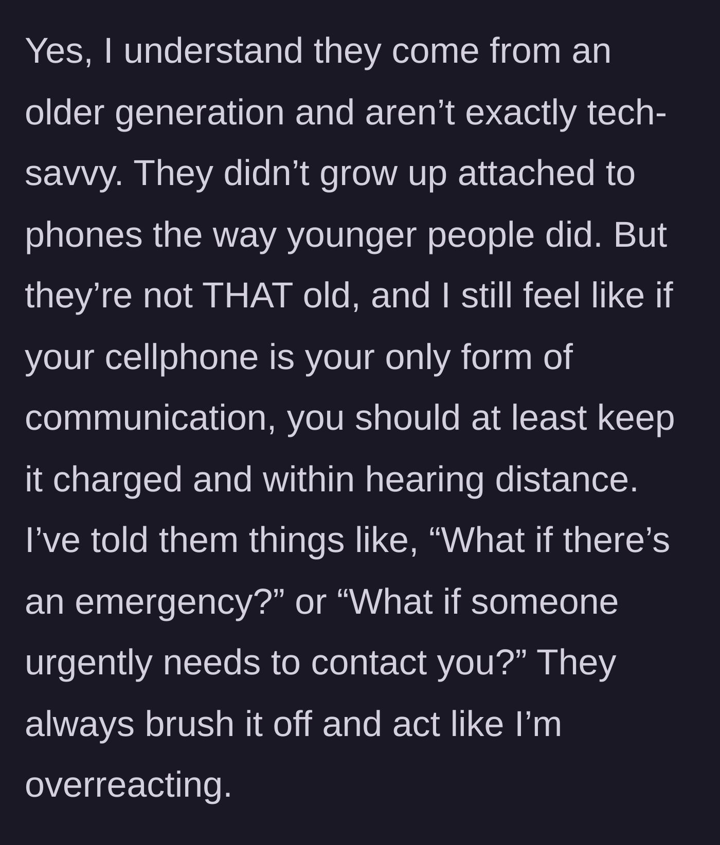 Story part 3 - The main character confronts the parents about emergencies, only to be brushed off.
