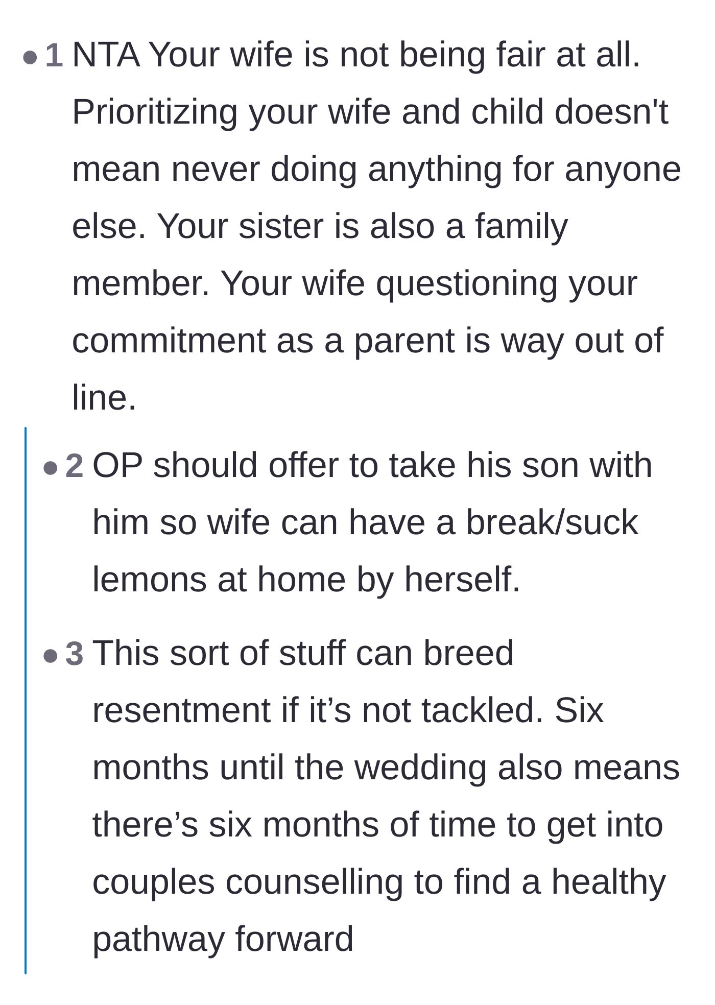 Comment thread 5 - Discussion on the wife questioning his parenting commitment and the desperate need for counseling.