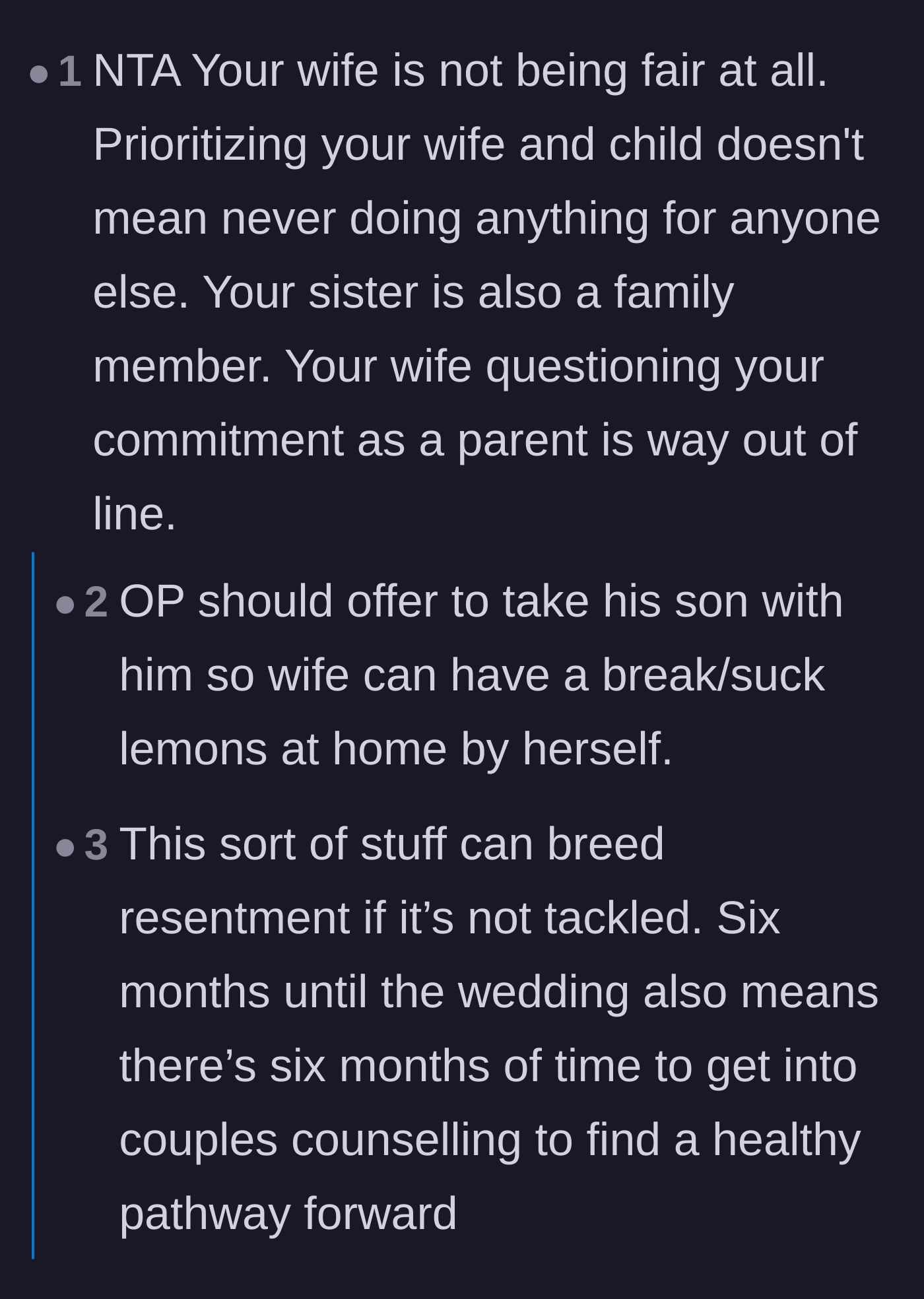 Comment thread 5 - Discussion on the wife questioning his parenting commitment and the desperate need for counseling.