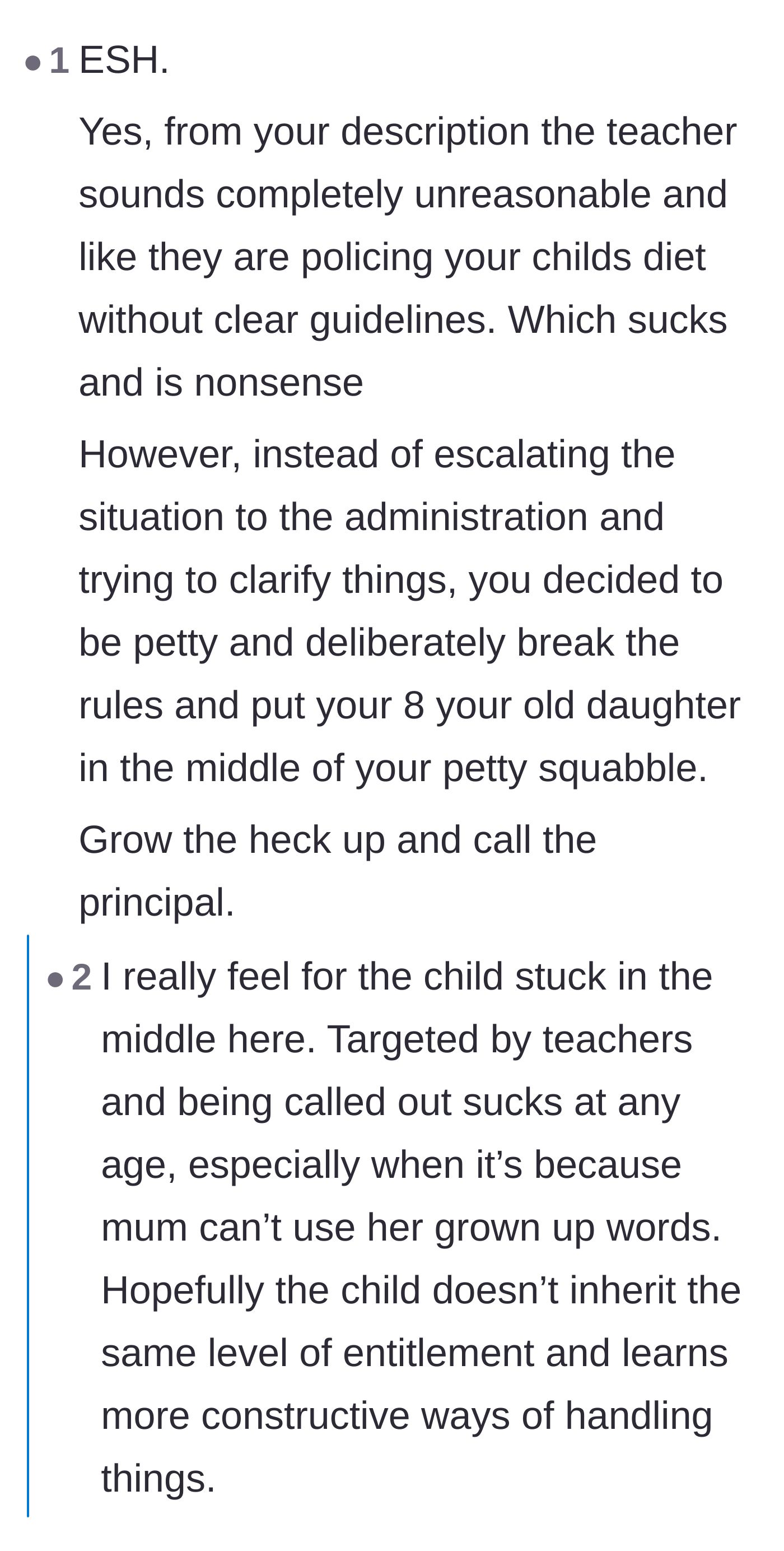 Comment thread 2 - Users agree the school's policy is unreasonable but call out the mother for being petty and causing her daughter unnecessary anxiety.