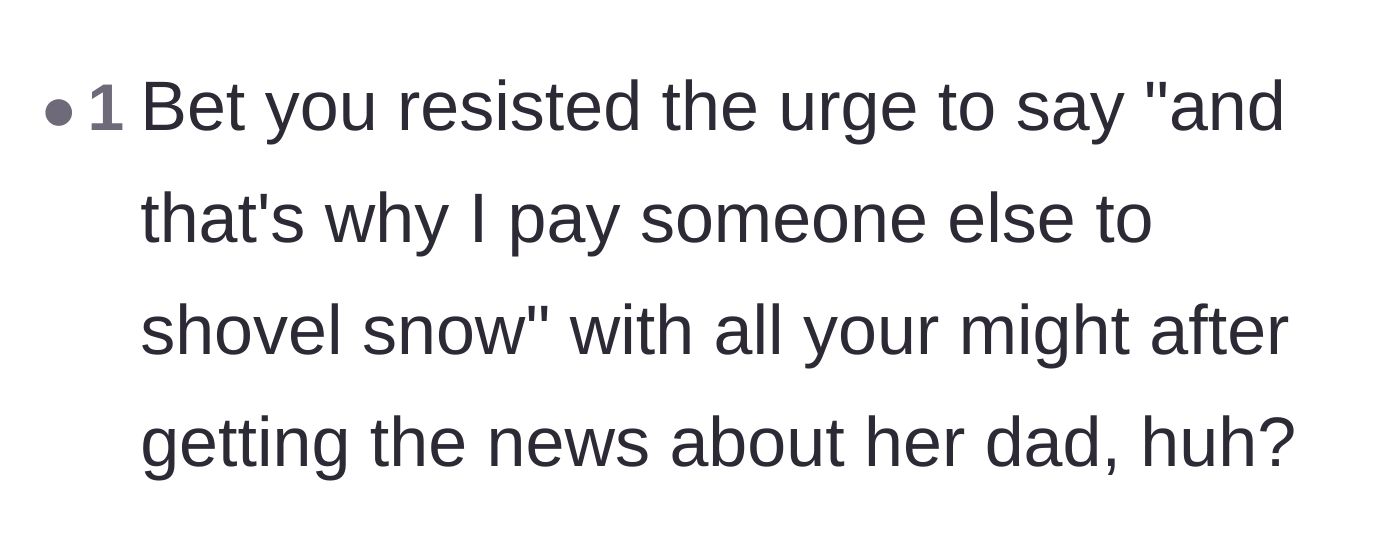 Comment thread 2 - A commenter joking about the willpower needed not to say 'I told you so' after the father-in-law's injury.