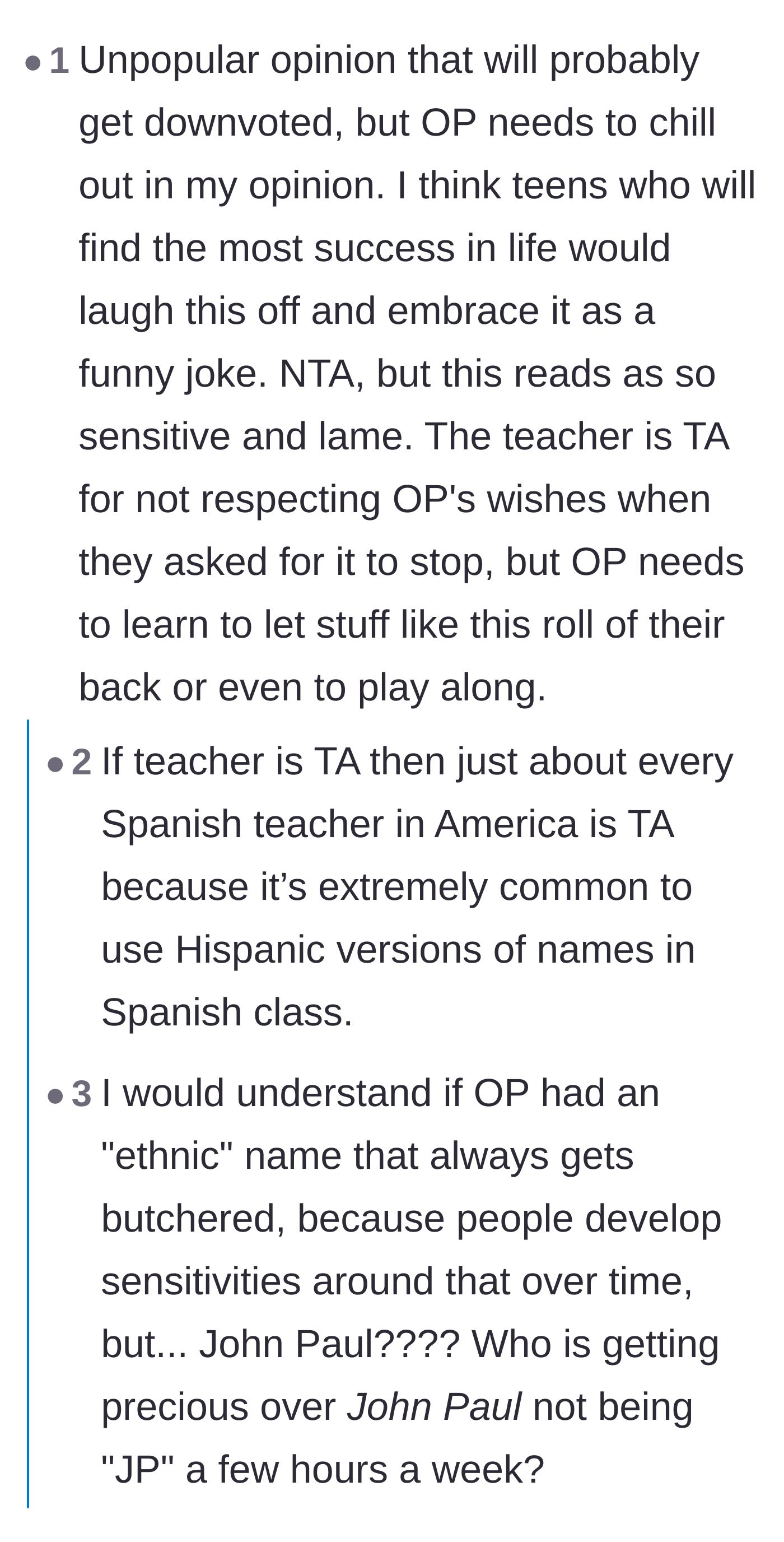 Comment thread 5 - A critical take telling the student to lighten up and not be so overly sensitive about his initials.