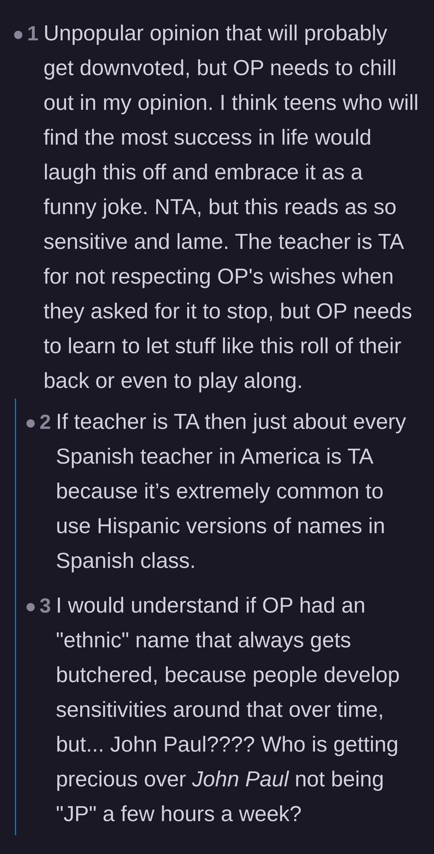 Comment thread 5 - A critical take telling the student to lighten up and not be so overly sensitive about his initials.