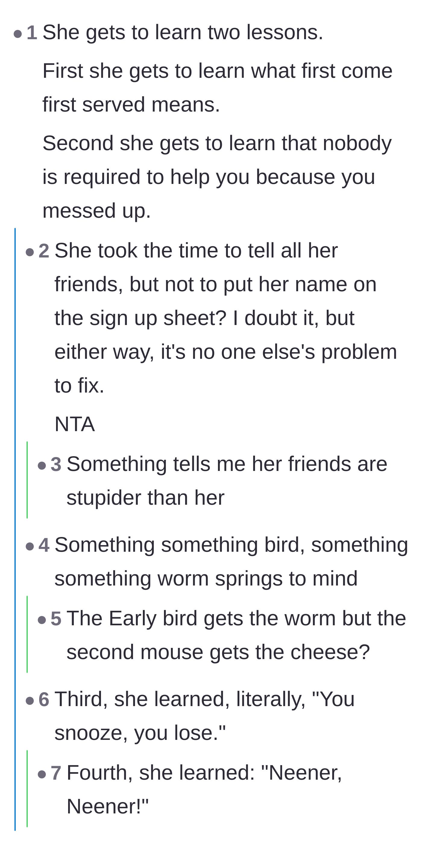 Comment thread 2 - A breakdown of the harsh life lessons the entitled student is learning about accountability and procrastination.