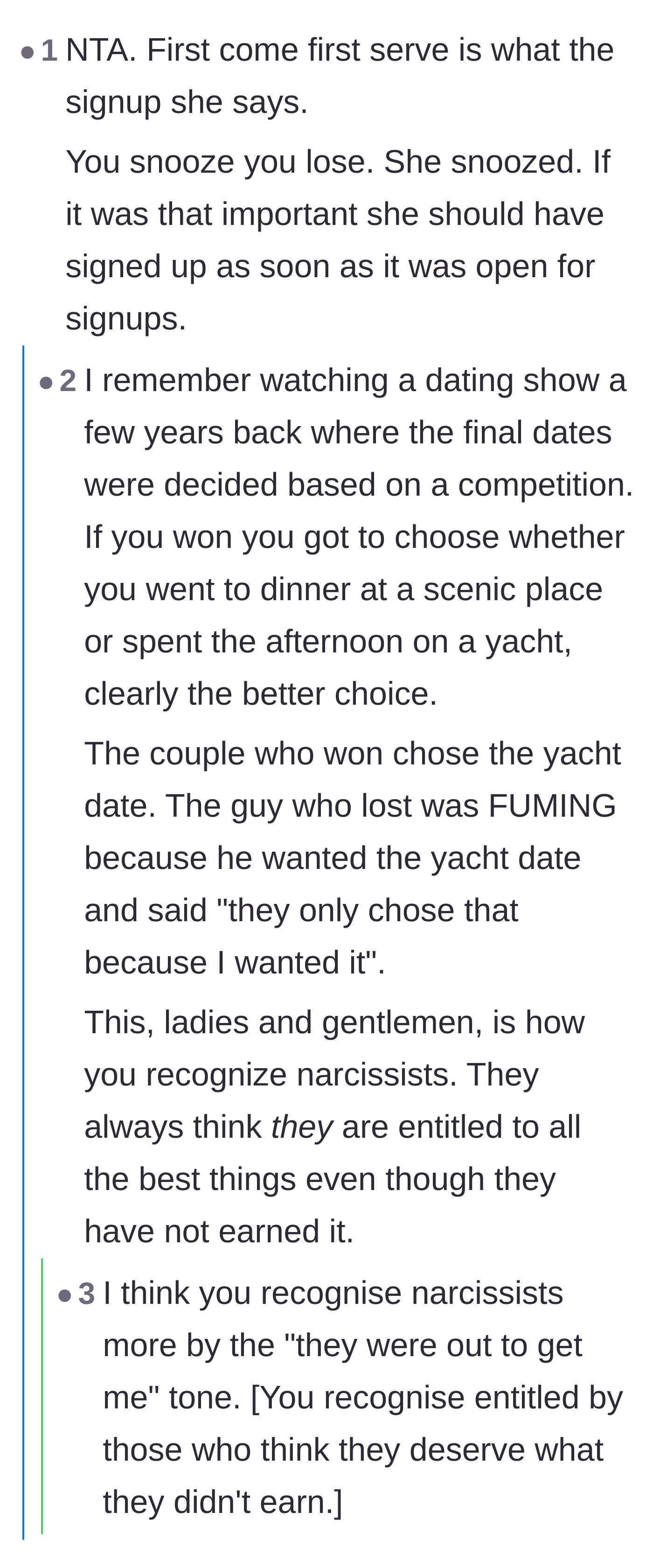 Comment thread 6 - A comparison between the classmate's behavior and the entitled reactions often seen on reality television competitions.