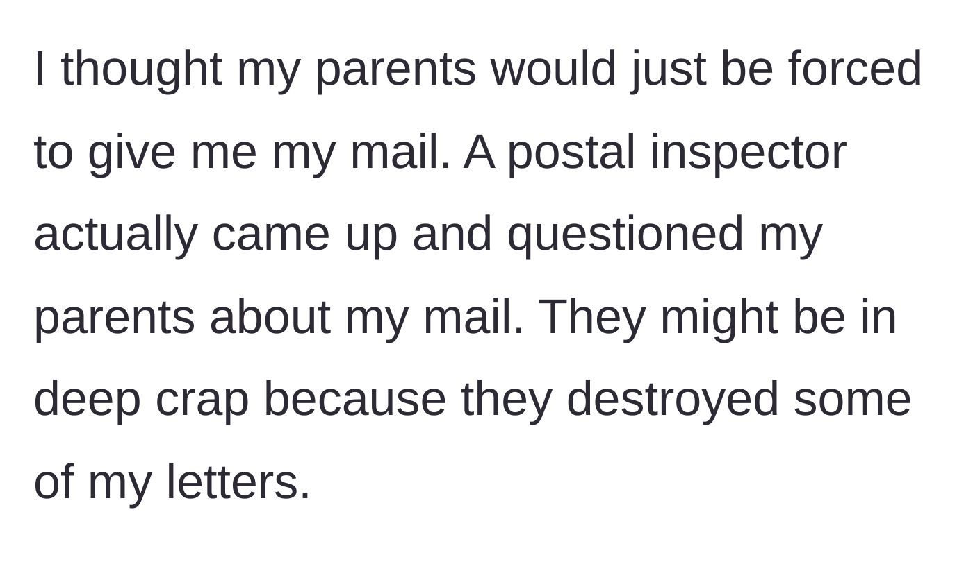 Story part 5 - Postal inspector questions the parents, revealing they destroyed the letters.