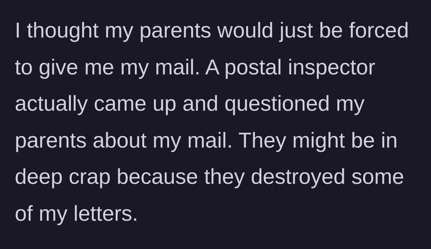 Story part 5 - Postal inspector questions the parents, revealing they destroyed the letters.