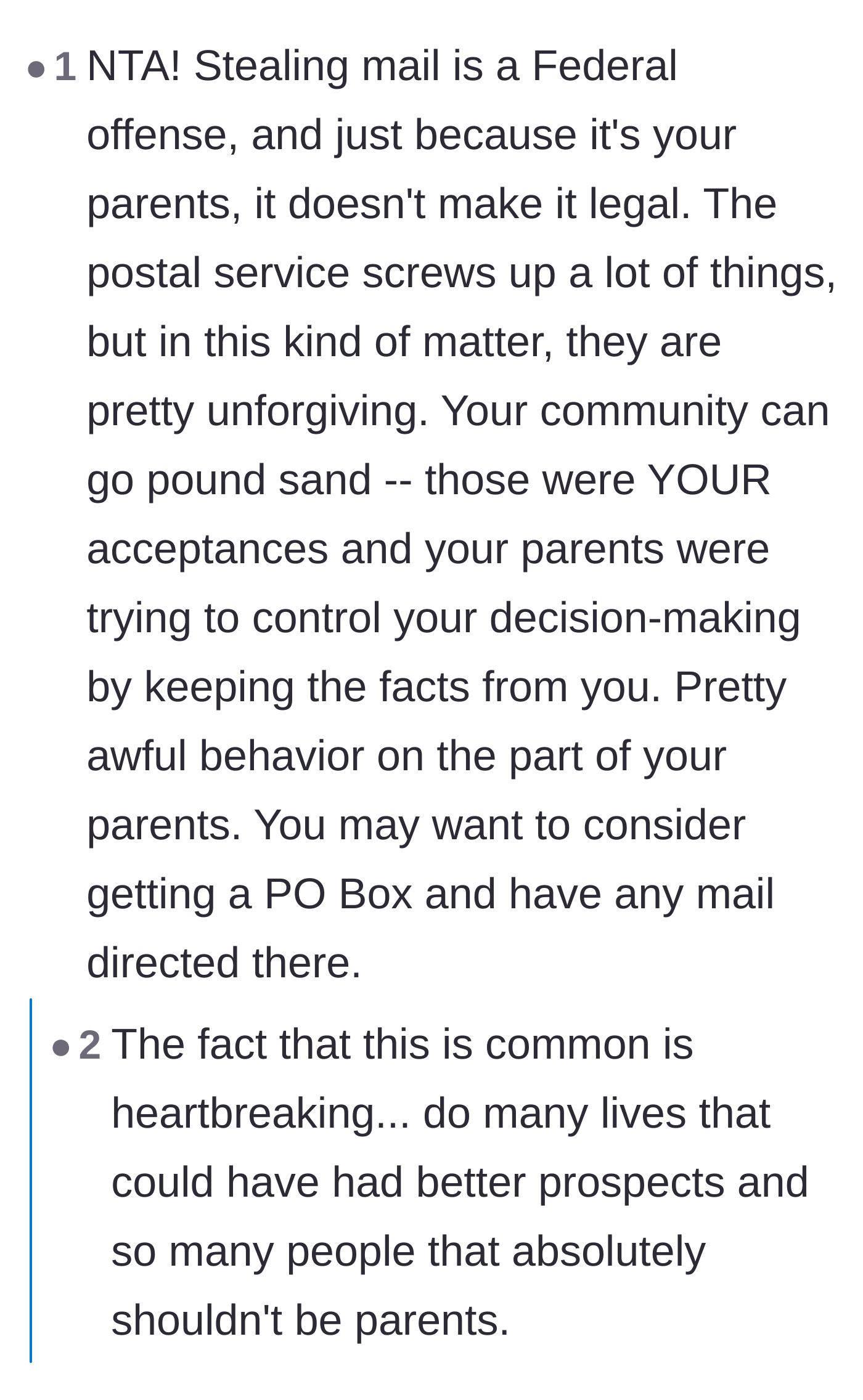 Comment thread 3 - A discussion on the tragedy of this behavior being common and advice to get a secure mailing address.